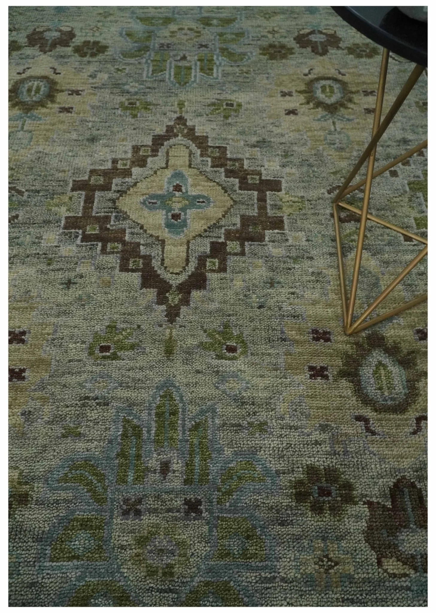 Custom Made Antique Style Green and Silver Hand knotted Traditional Oriental Oushak wool Area Rug - Image 2