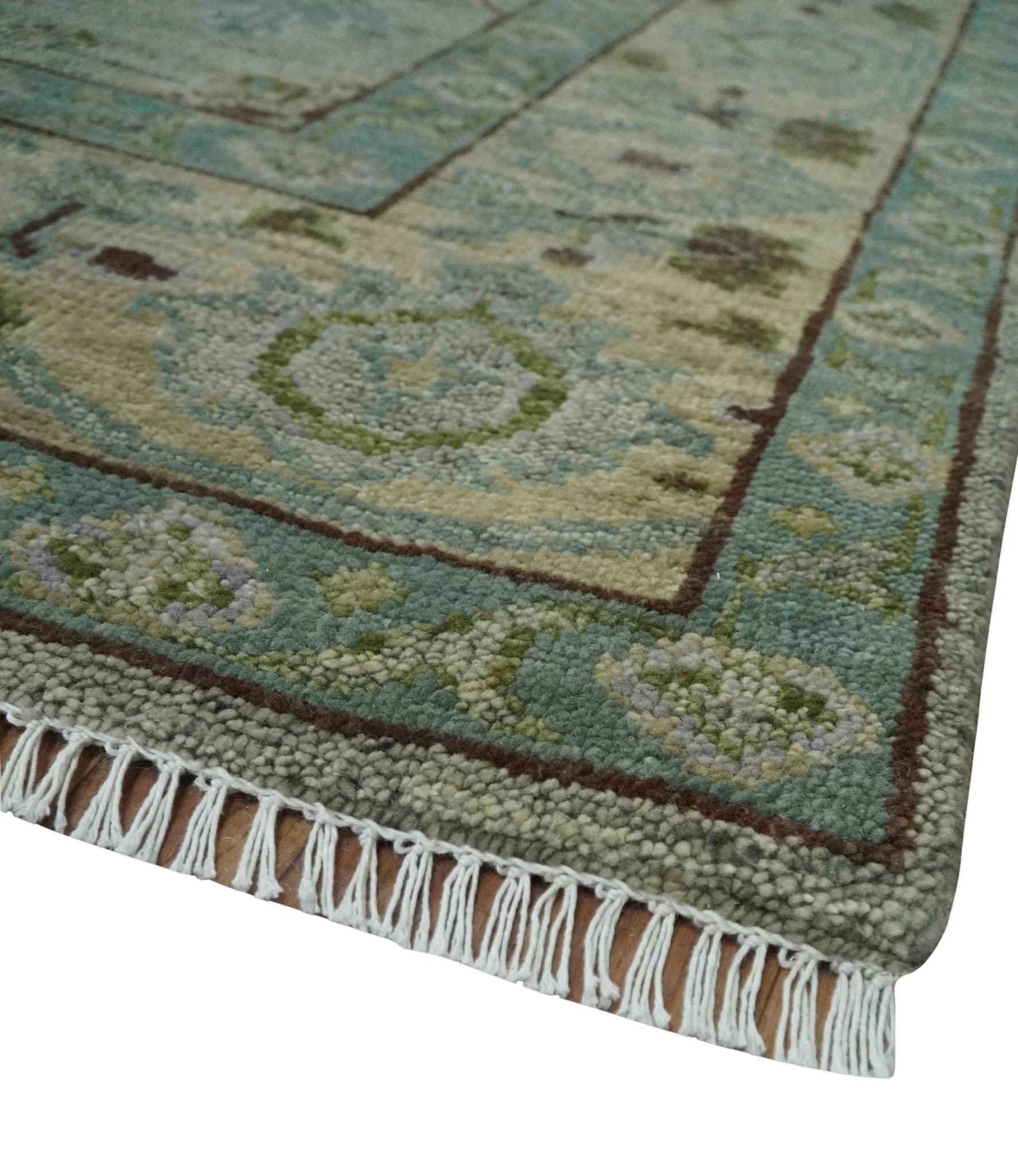 Custom Made Antique Style Green and Silver Hand knotted Traditional Oriental Oushak wool Area Rug - Image 5