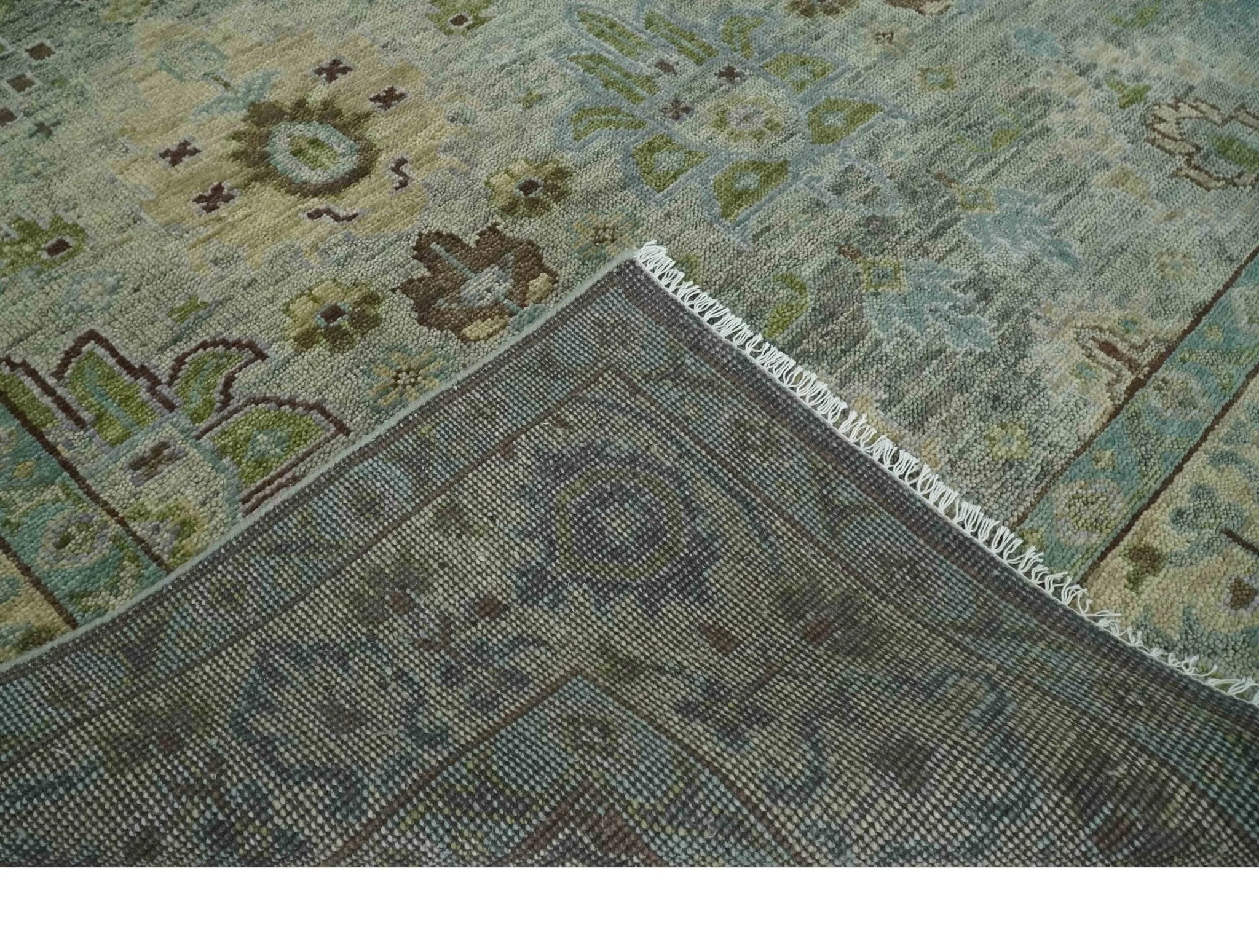 Custom Made Antique Style Green and Silver Hand knotted Traditional Oriental Oushak wool Area Rug - Image 6