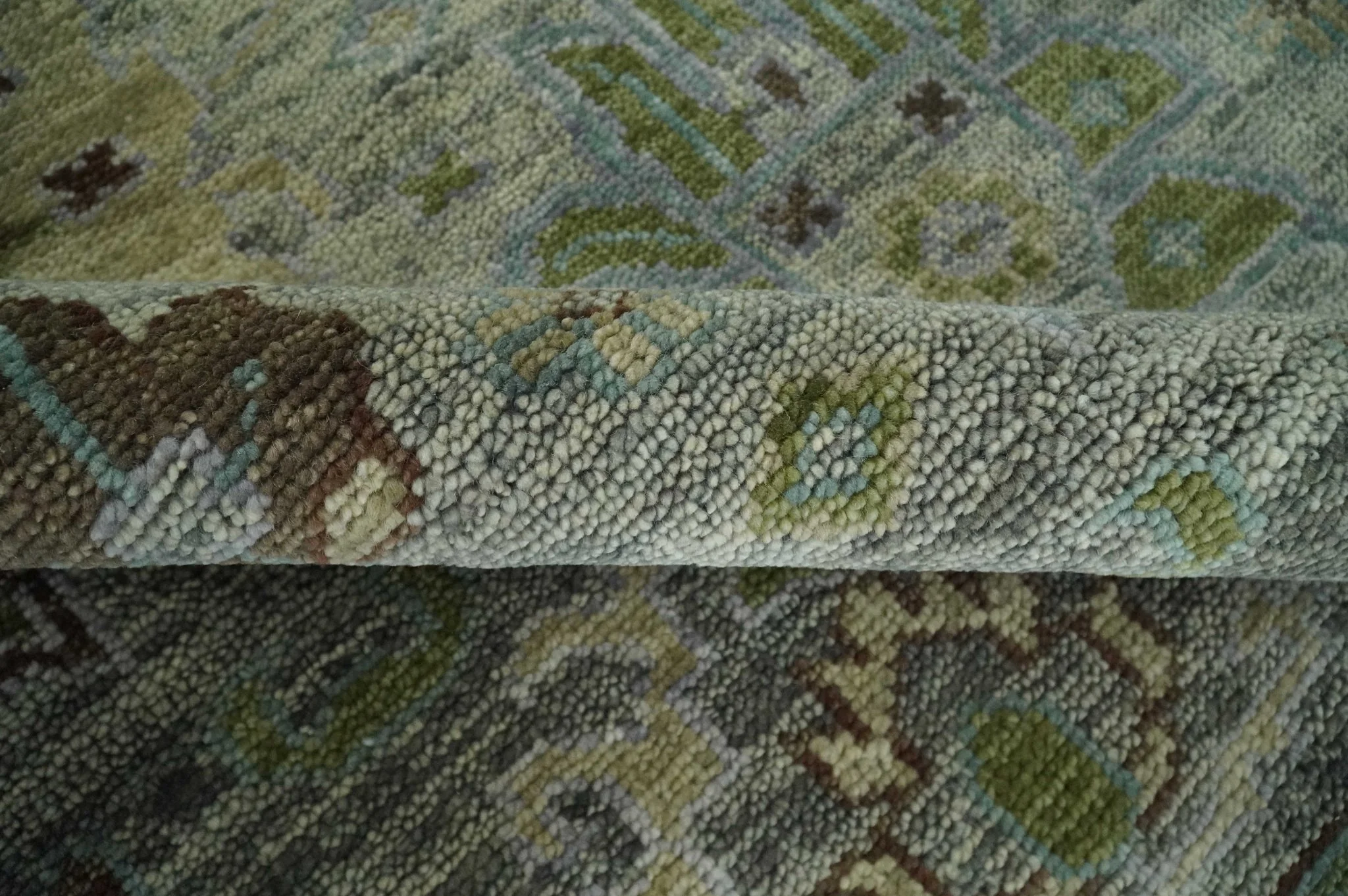 Custom Made Antique Style Green and Silver Hand knotted Traditional Oriental Oushak wool Area Rug - Image 7