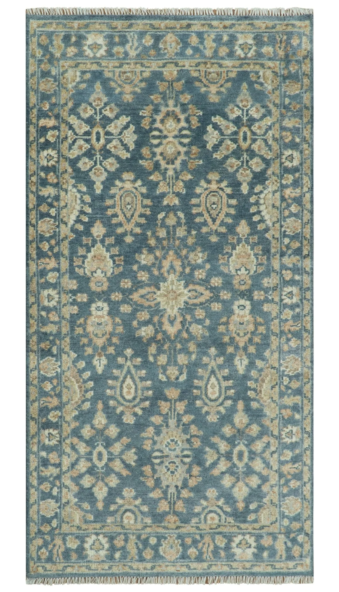 Custom Made Antique Hand Knotted Blue and Beige Traditional Oushak Wool Area Rug - Image 12