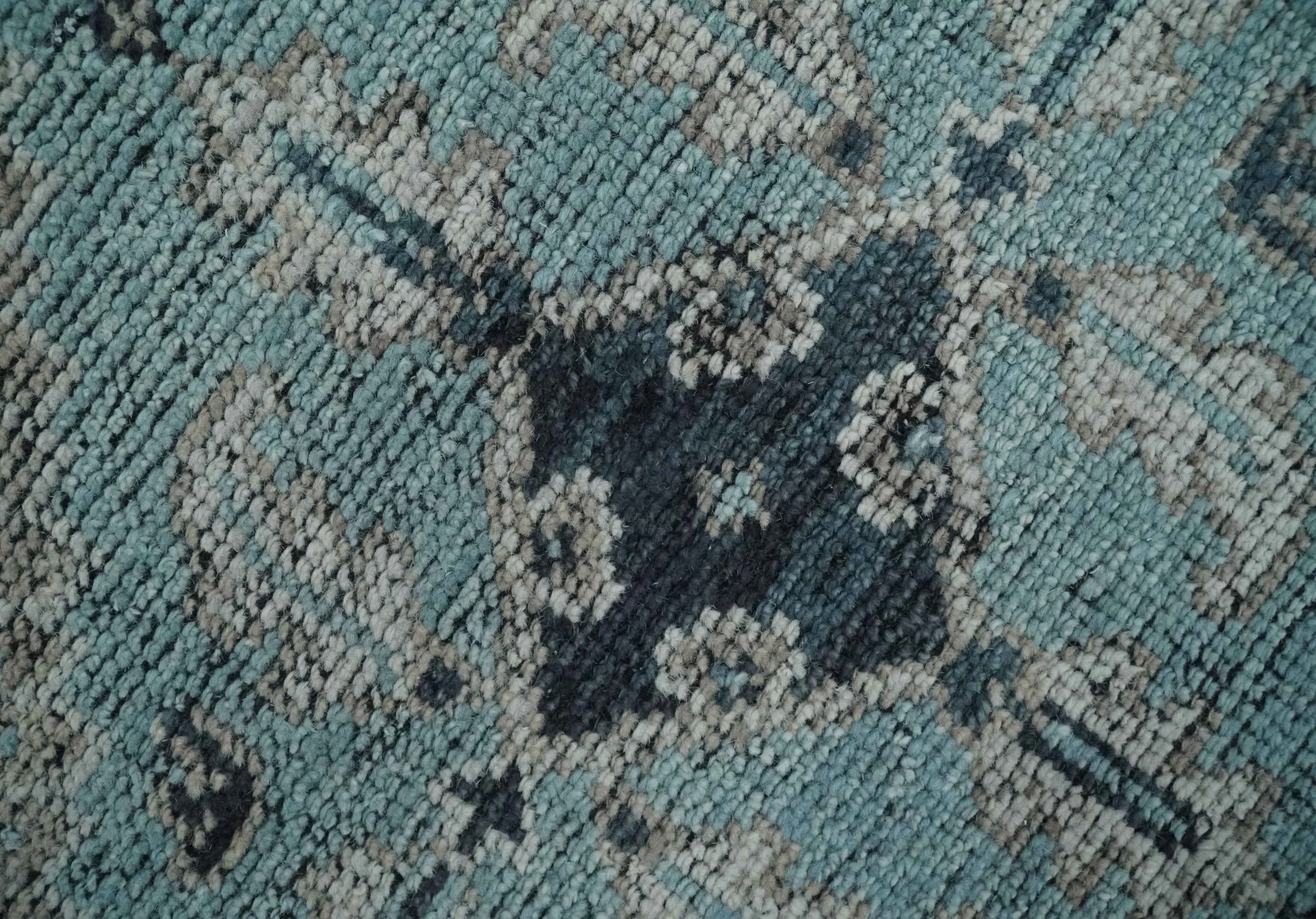 Antique Finish Hand Knotted 8x10 Blue, Silver and Charcoal Traditional Low Pile Wool Area Rug - Image 4