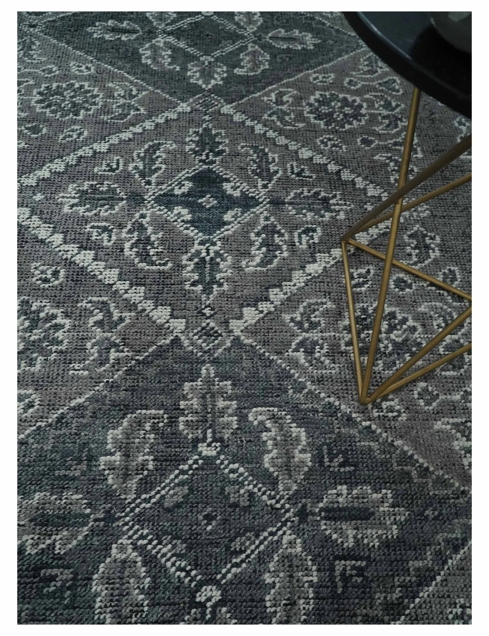 Antique Look Hand Knotted 8x10 Charcoal and Silver Traditional Low Pile Wool Area Rug - Image 2