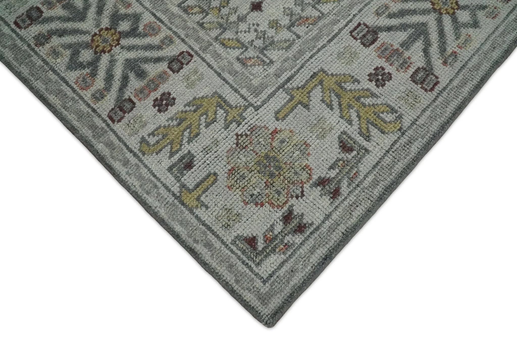 Vintage Distressed Turkish Hand Knotted Serapi Silver, Gray and Olive Traditional Custom Made wool Area Rug - Image 4