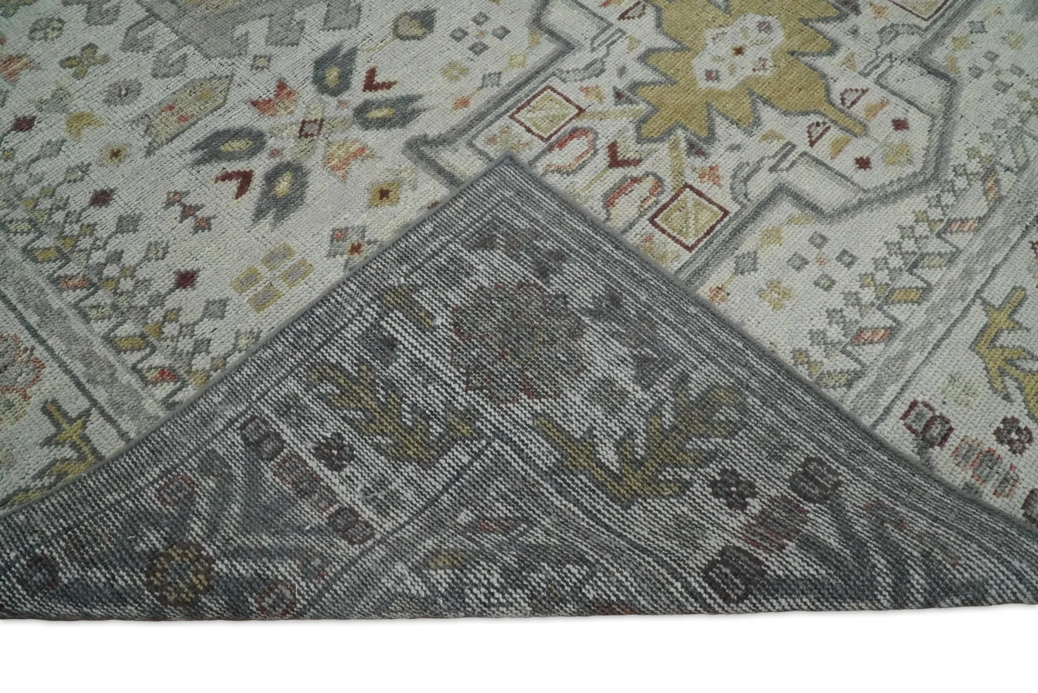 Vintage Distressed Turkish Hand Knotted Serapi Silver, Gray and Olive Traditional Custom Made wool Area Rug - Image 5