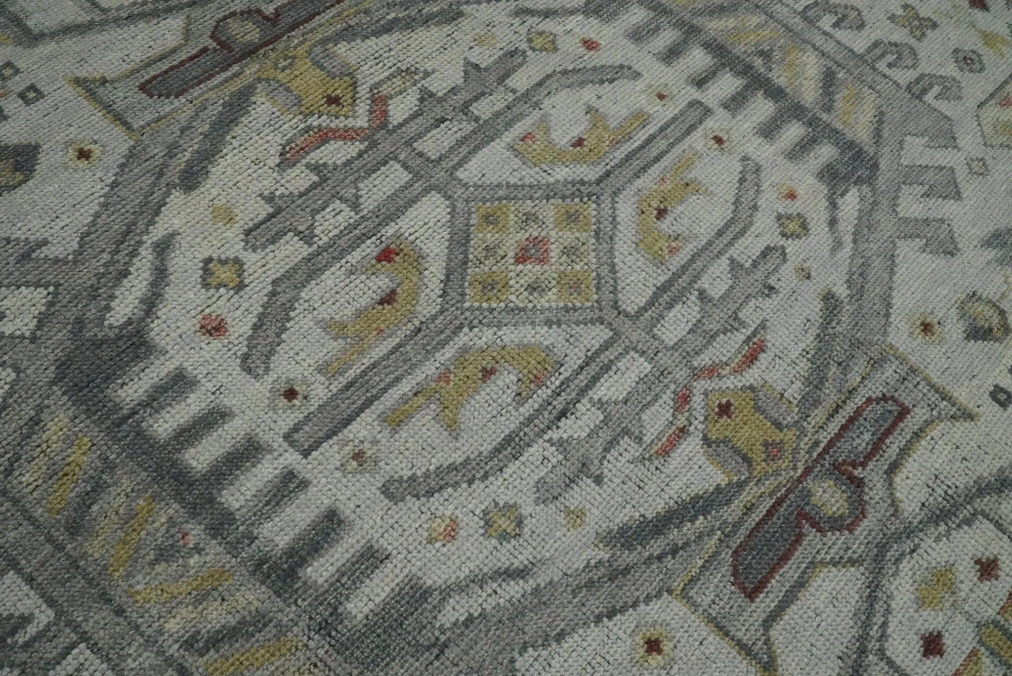 Vintage Distressed Turkish Hand Knotted Serapi Silver, Gray and Olive Traditional Custom Made wool Area Rug - Image 6