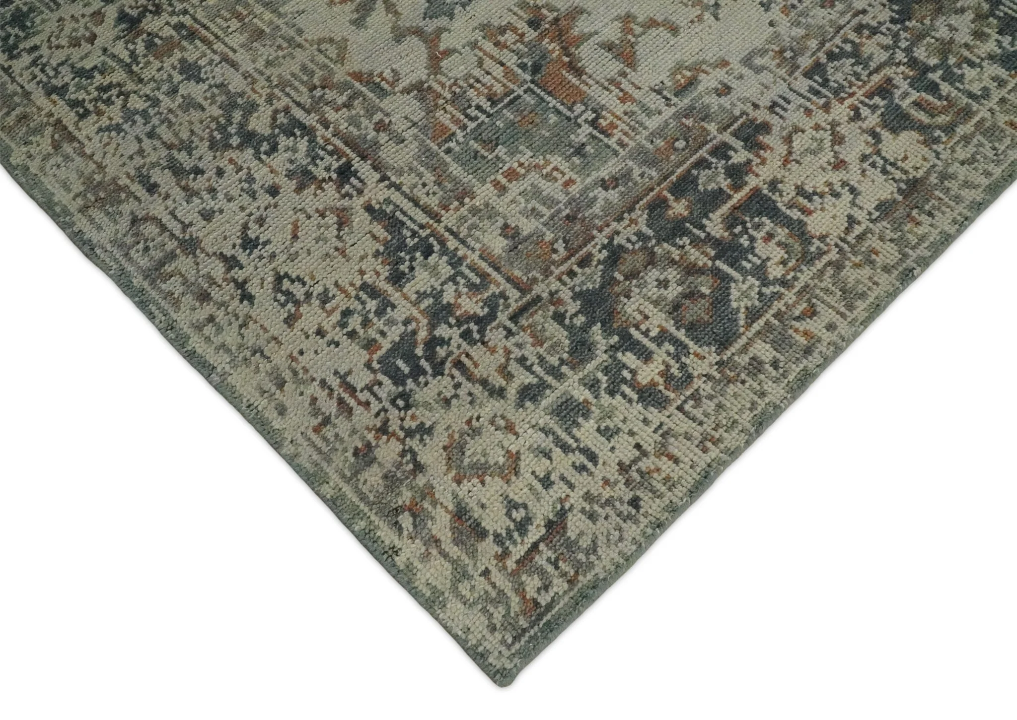 Vintage Distressed Turkish Hand Knotted Serapi Rust, Ivory and Charcoal Traditional Antique Multi Size wool Area Rug - Image 5