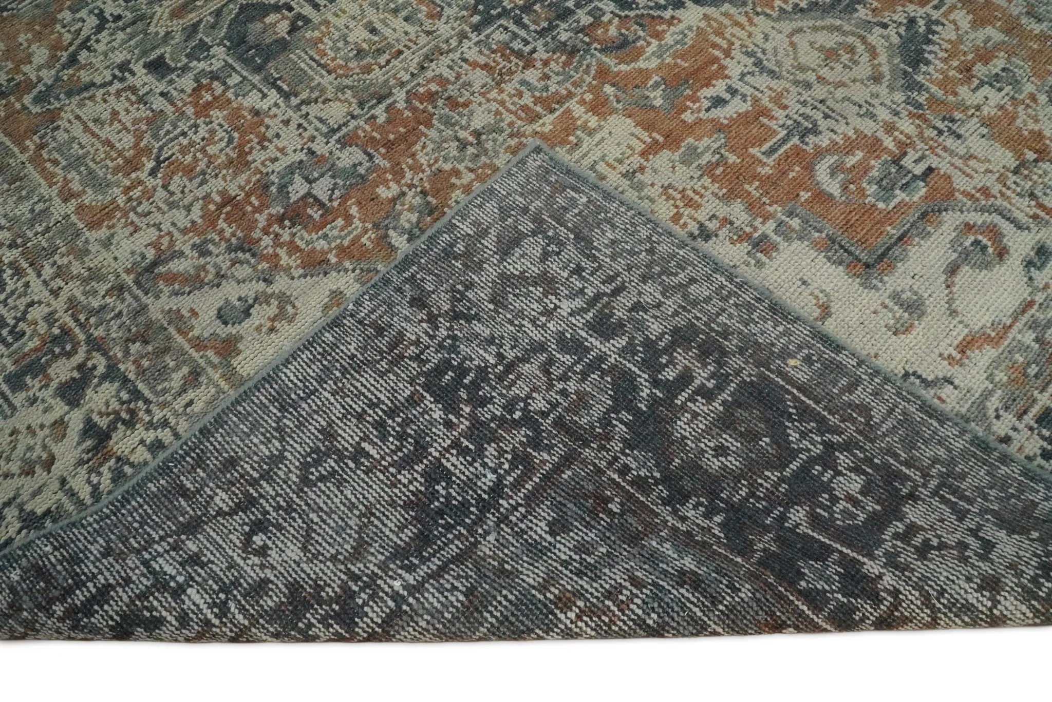Vintage Distressed Turkish Hand Knotted Serapi Rust, Ivory and Charcoal Traditional Antique Multi Size wool Area Rug - Image 9