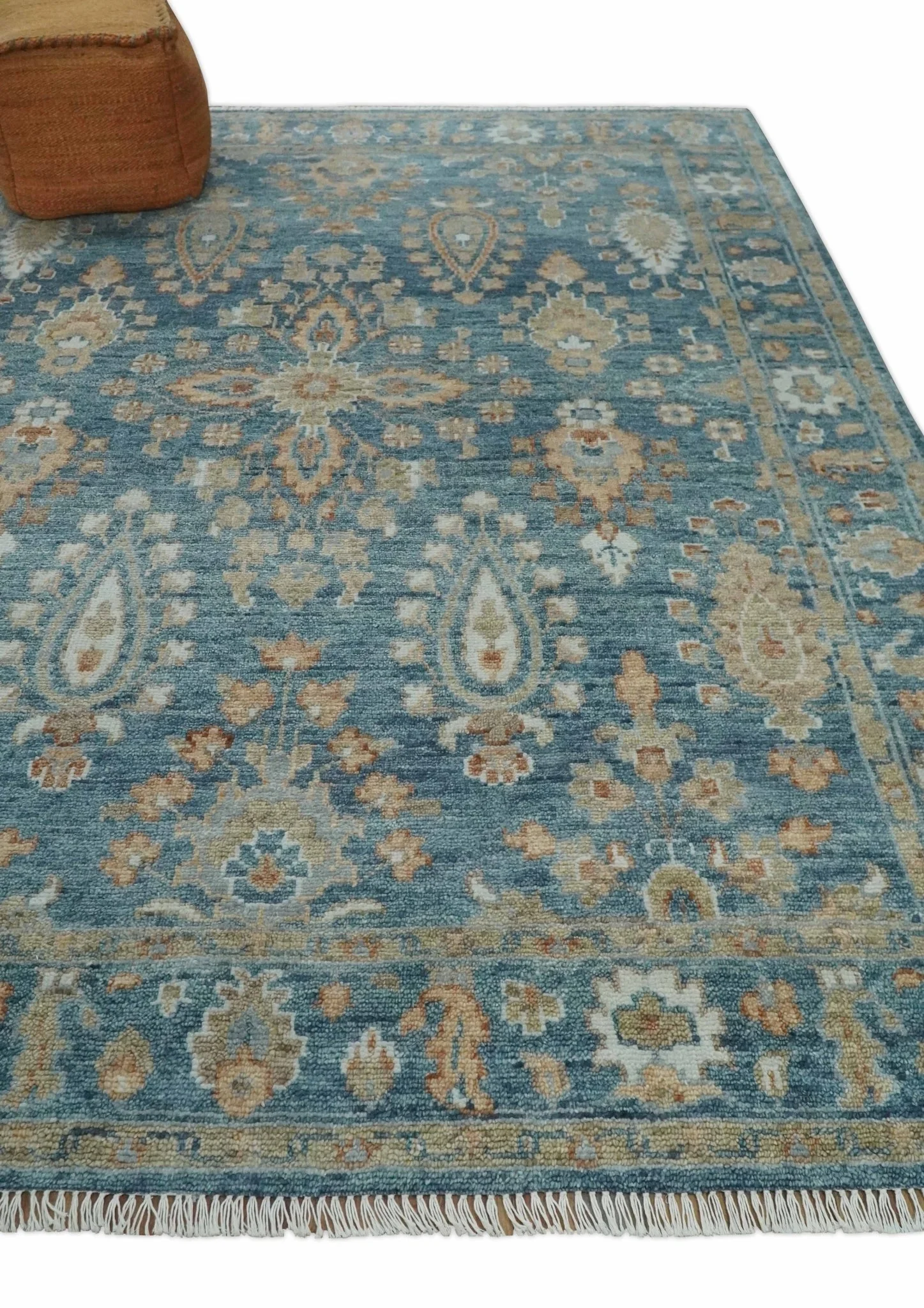 Antique Hand Knotted 8x10 Blue, Beige and Rust Traditional Oushak Wool Rug | TRD2782810S - Image 3