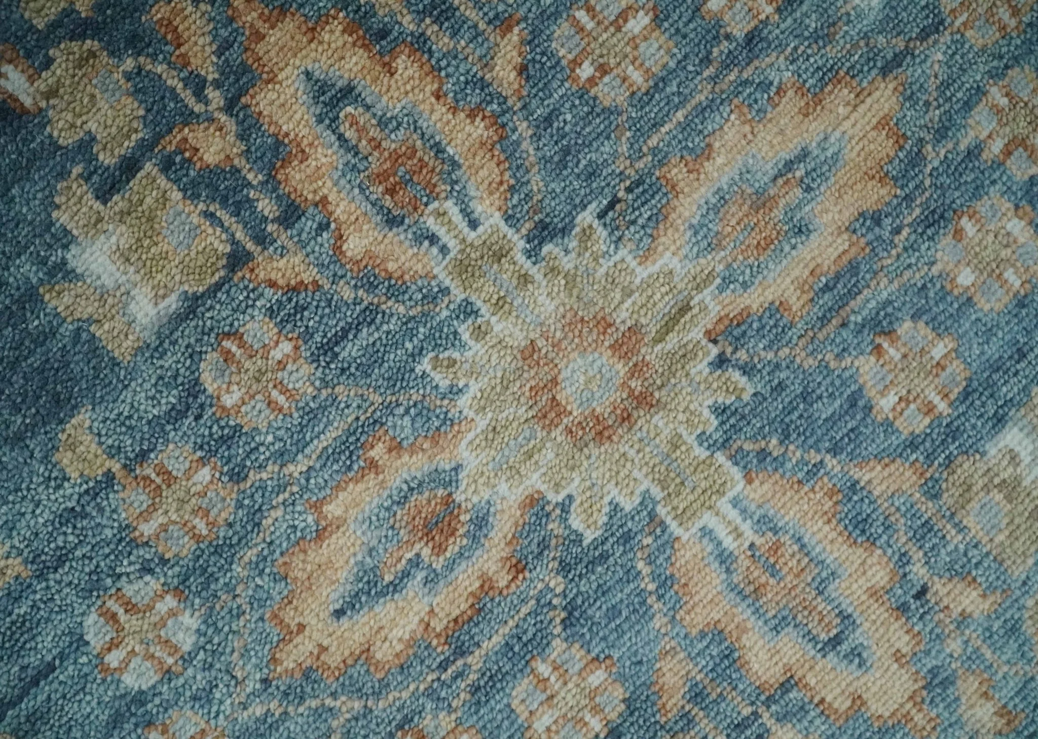 Antique Hand Knotted 8x10 Blue, Beige and Rust Traditional Oushak Wool Rug | TRD2782810S - Image 4