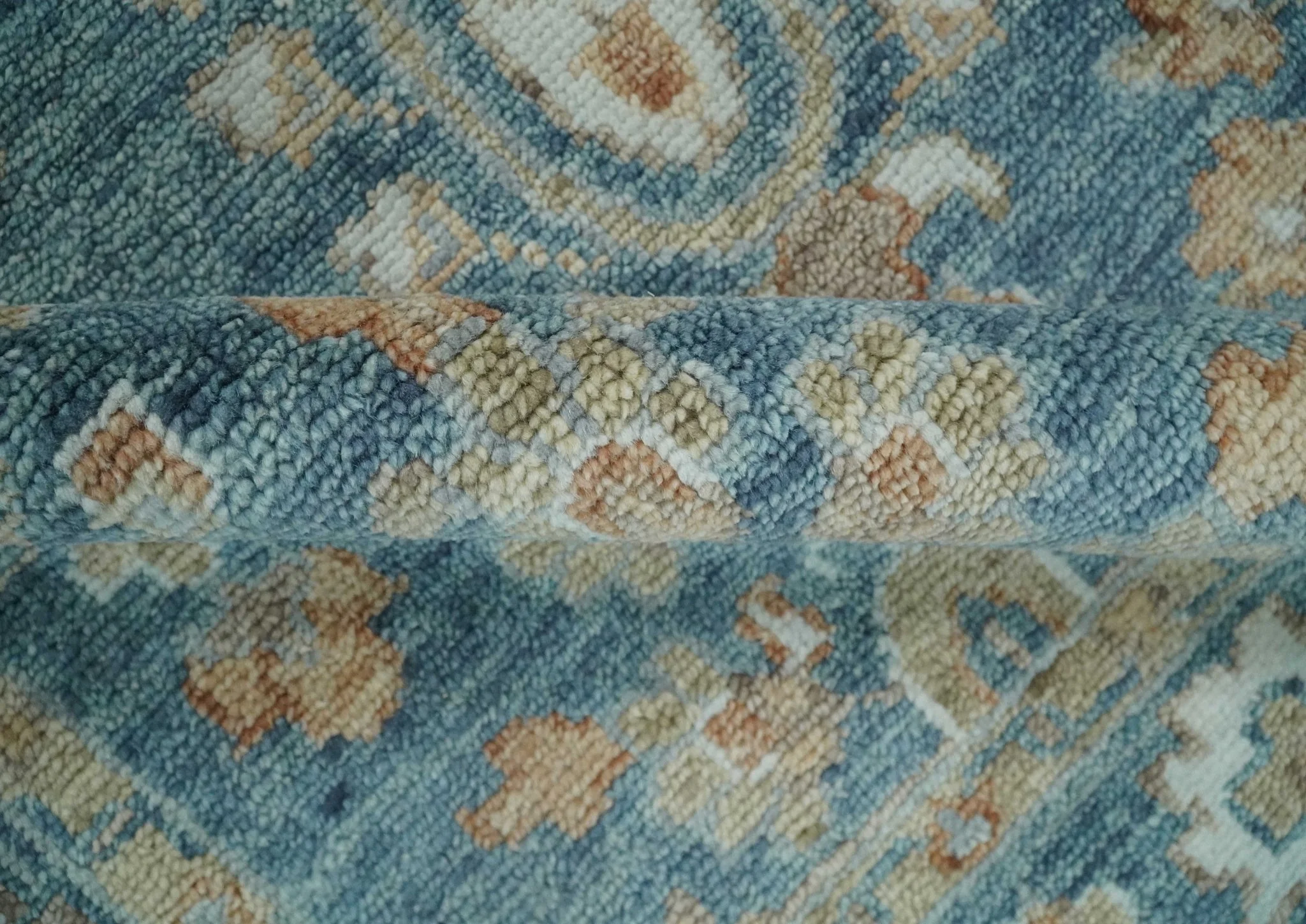 Antique Hand Knotted 8x10 Blue, Beige and Rust Traditional Oushak Wool Rug | TRD2782810S - Image 6