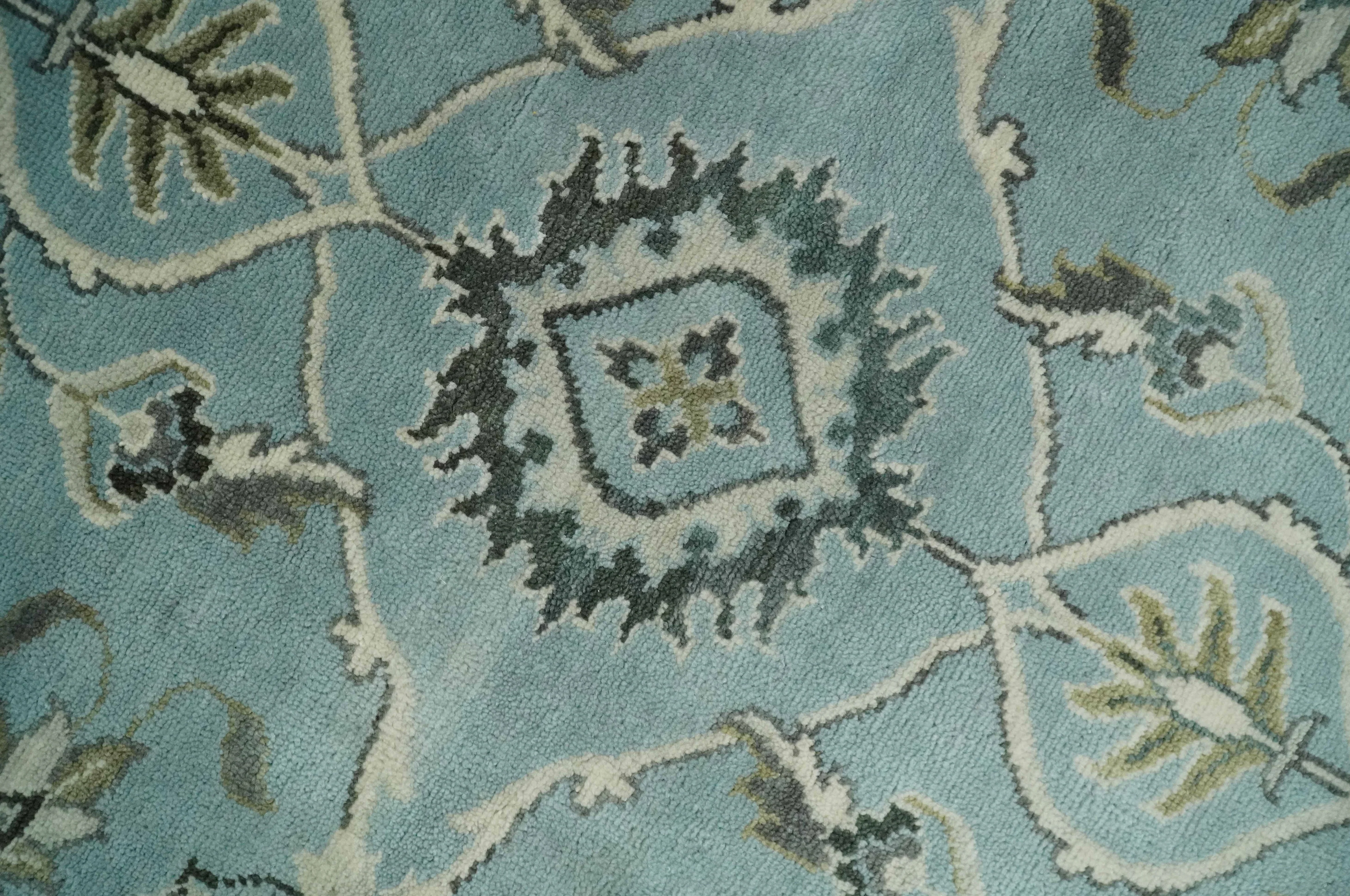 8x10 and 9x12 Antique Hand Knotted Blue and Ivory Traditional Vintage Persian Oushak Wool Rug | TRDCP998912 - Image 2