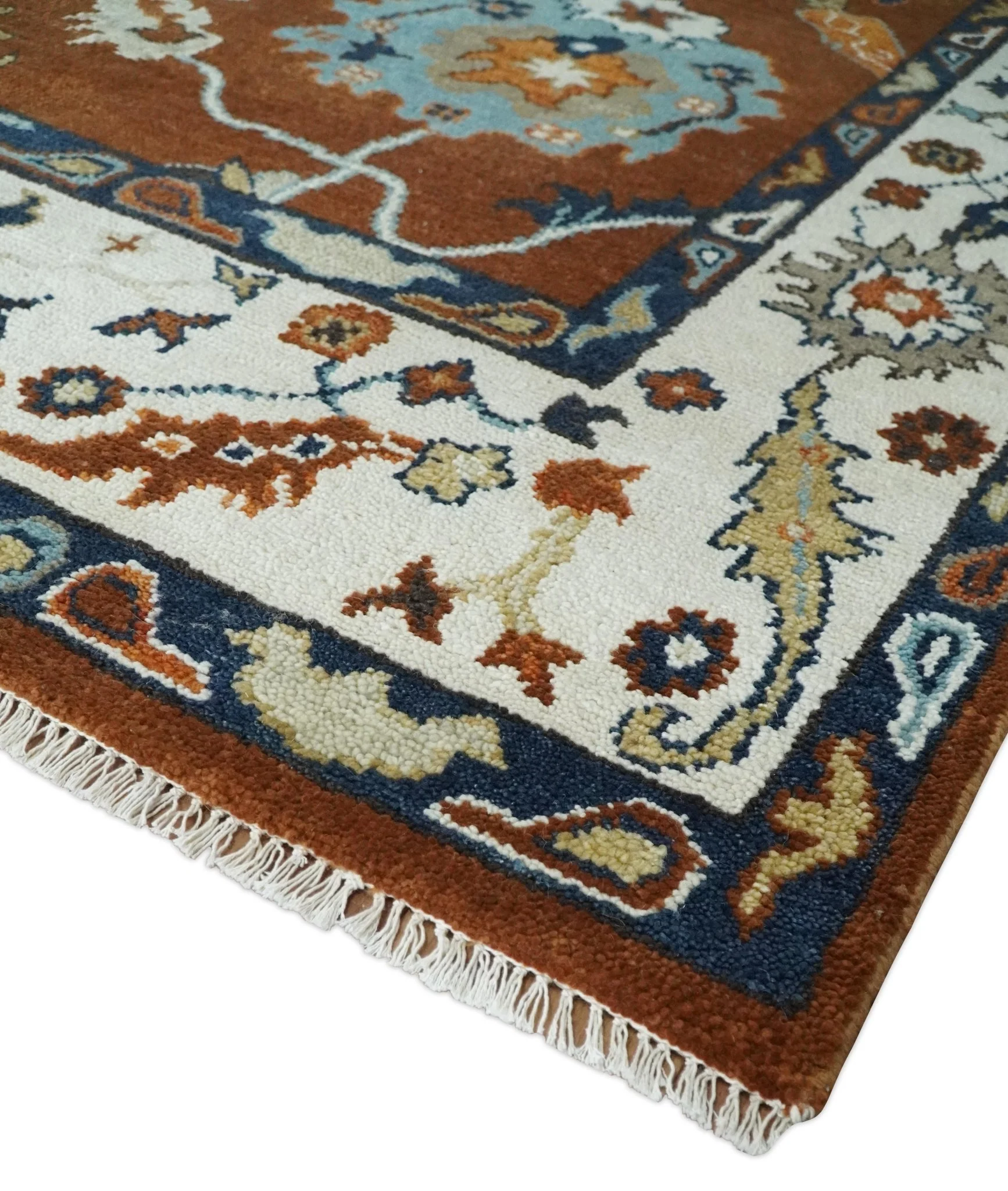 9x12 Antique Hand Knotted Rust and Ivory Traditional Vintage Persian Oushak Wool Rug | TRDCP975912 - Image 10