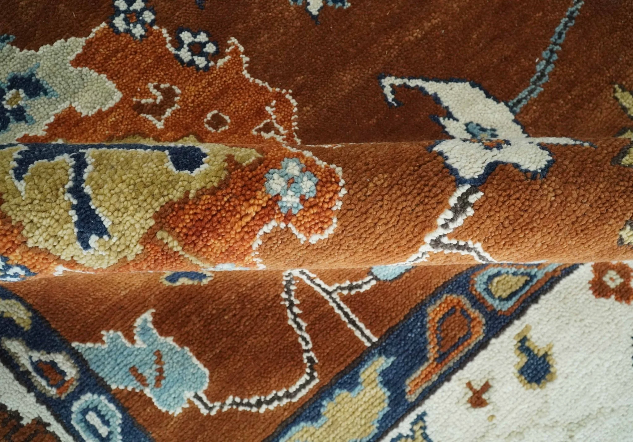 9x12 Antique Hand Knotted Rust and Ivory Traditional Vintage Persian Oushak Wool Rug | TRDCP975912 - Image 7