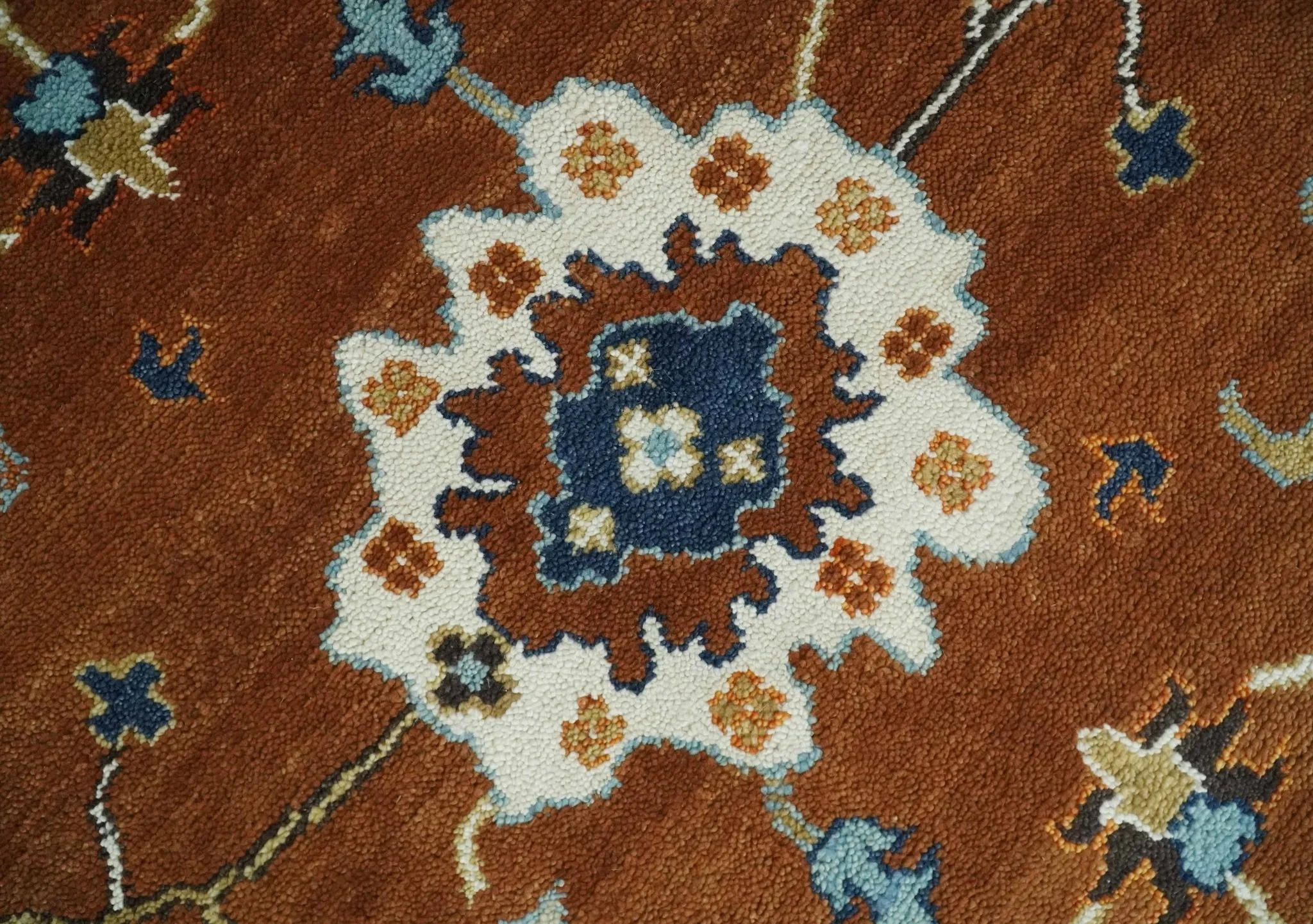 9x12 Antique Hand Knotted Rust and Ivory Traditional Vintage Persian Oushak Wool Rug | TRDCP975912 - Image 8