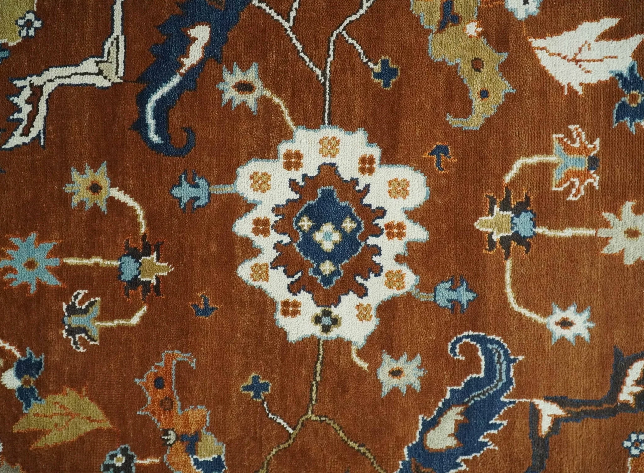 9x12 Antique Hand Knotted Rust and Ivory Traditional Vintage Persian Oushak Wool Rug | TRDCP975912 - Image 9