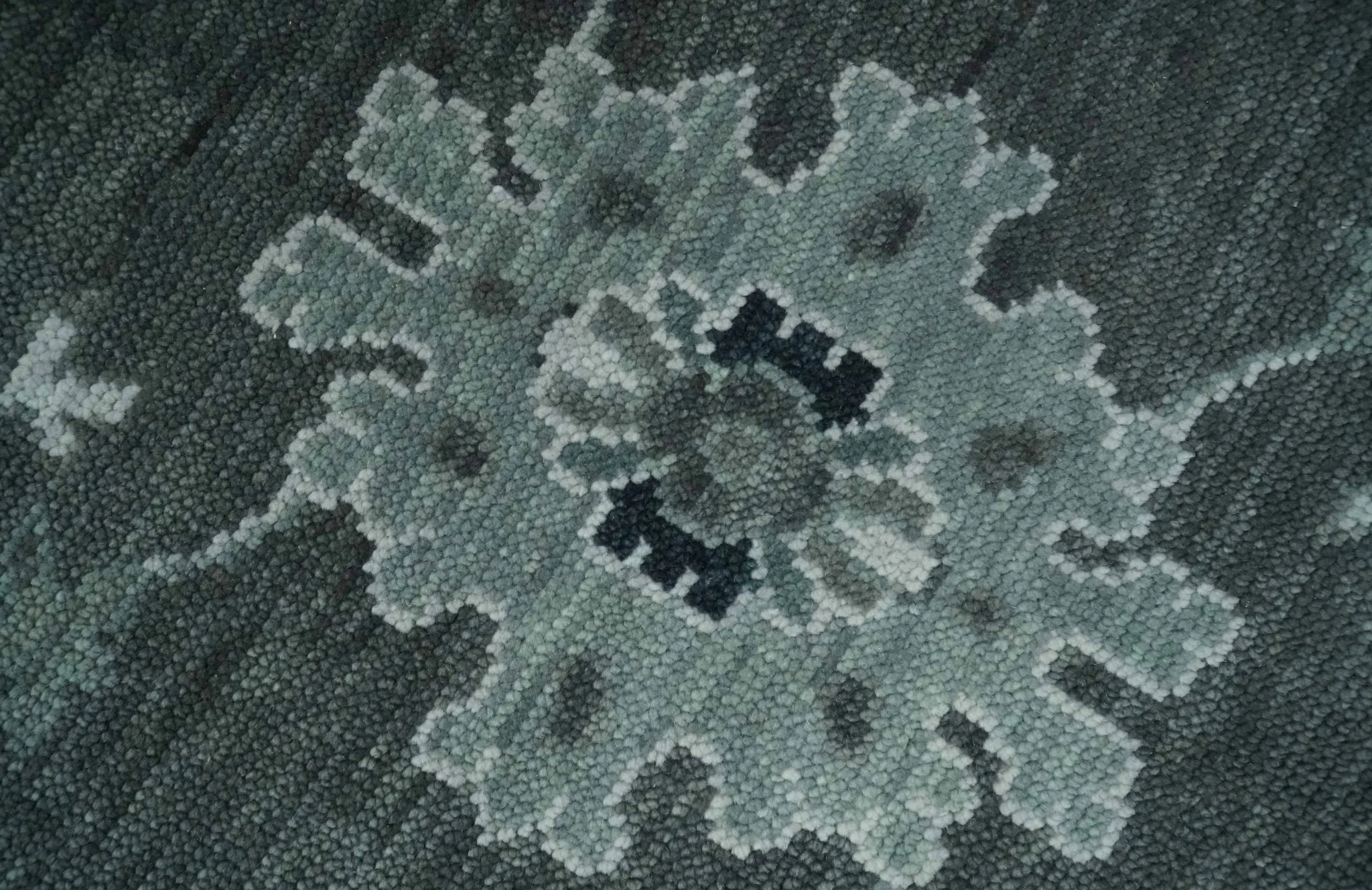 Antique Hand Knotted Charcoal and Ivory Traditional Oushak Wool Area Rug - Image 4