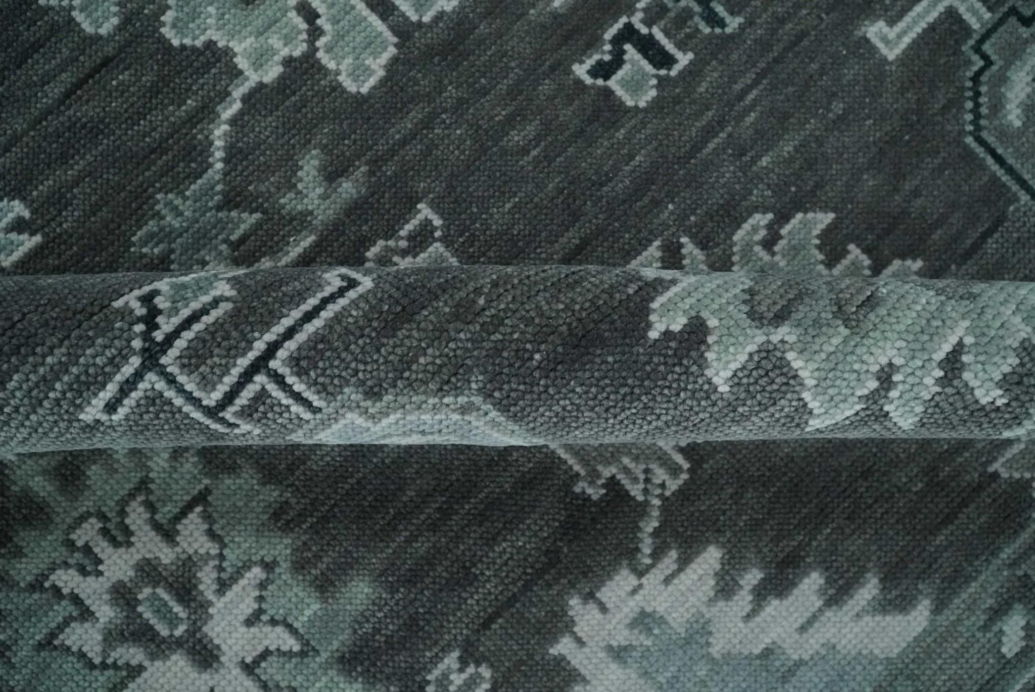 Antique Hand Knotted Charcoal and Ivory Traditional Oushak Wool Area Rug - Image 6