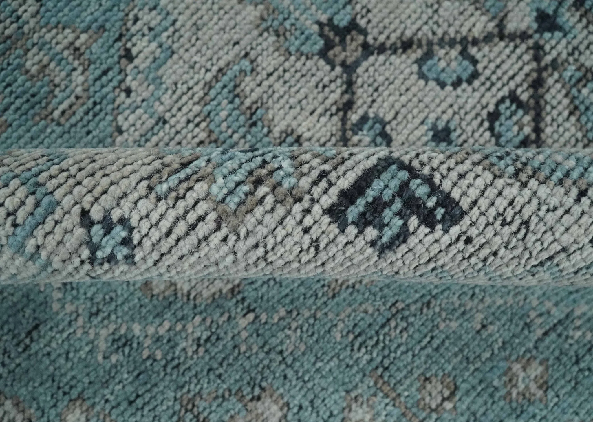 Distressed Hand Knotted Multi Size Blue, Silver and Charcoal Traditional Low Pile Wool Area Rug - Image 6
