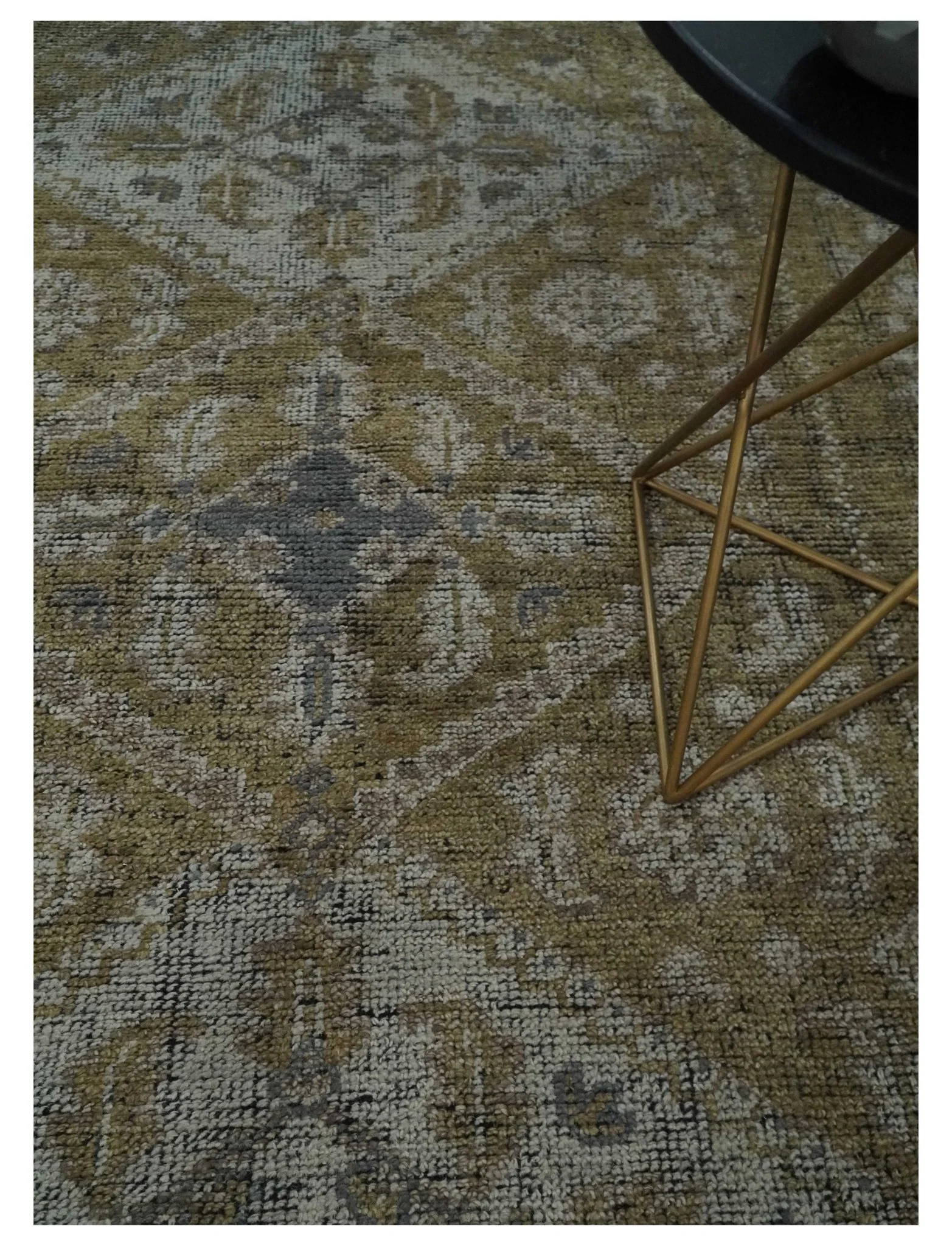 Custom Made Antique Style Hand Knotted Olive, Silver and Charcoal Traditional Wool Area Rug - Image 2