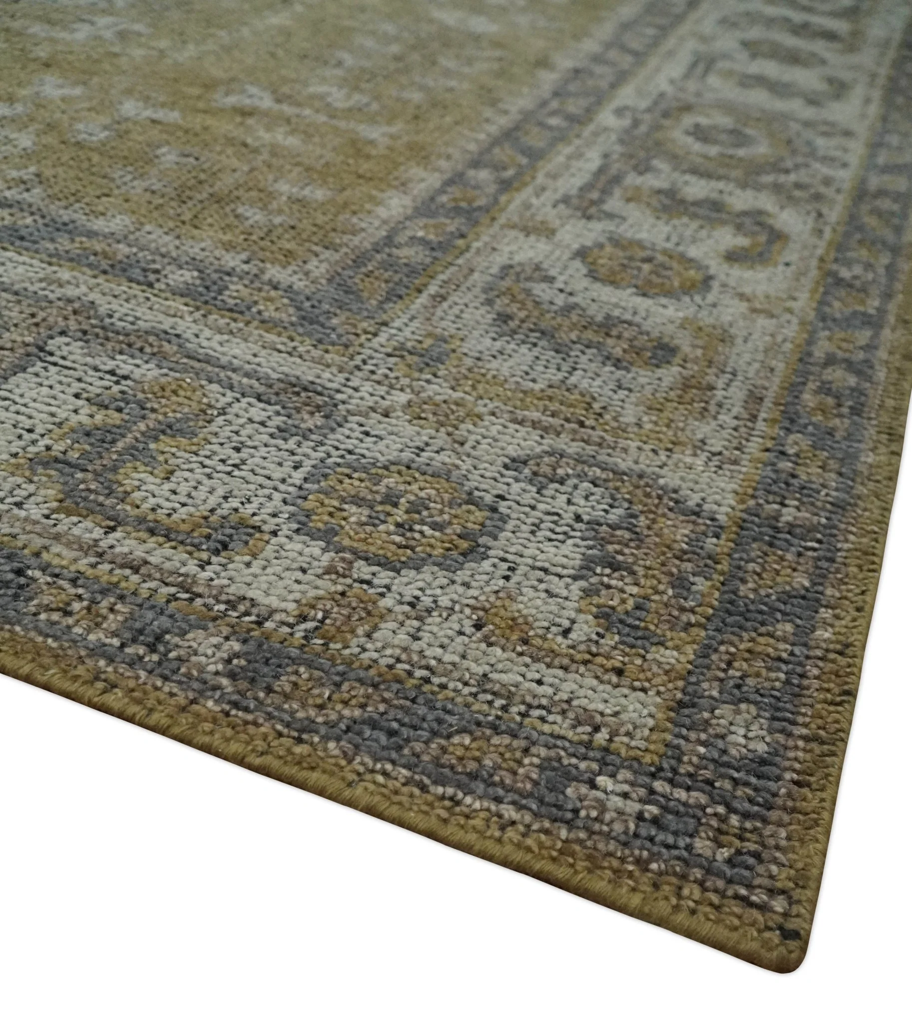 Custom Made Antique Style Hand Knotted Olive, Silver and Charcoal Traditional Wool Area Rug - Image 5