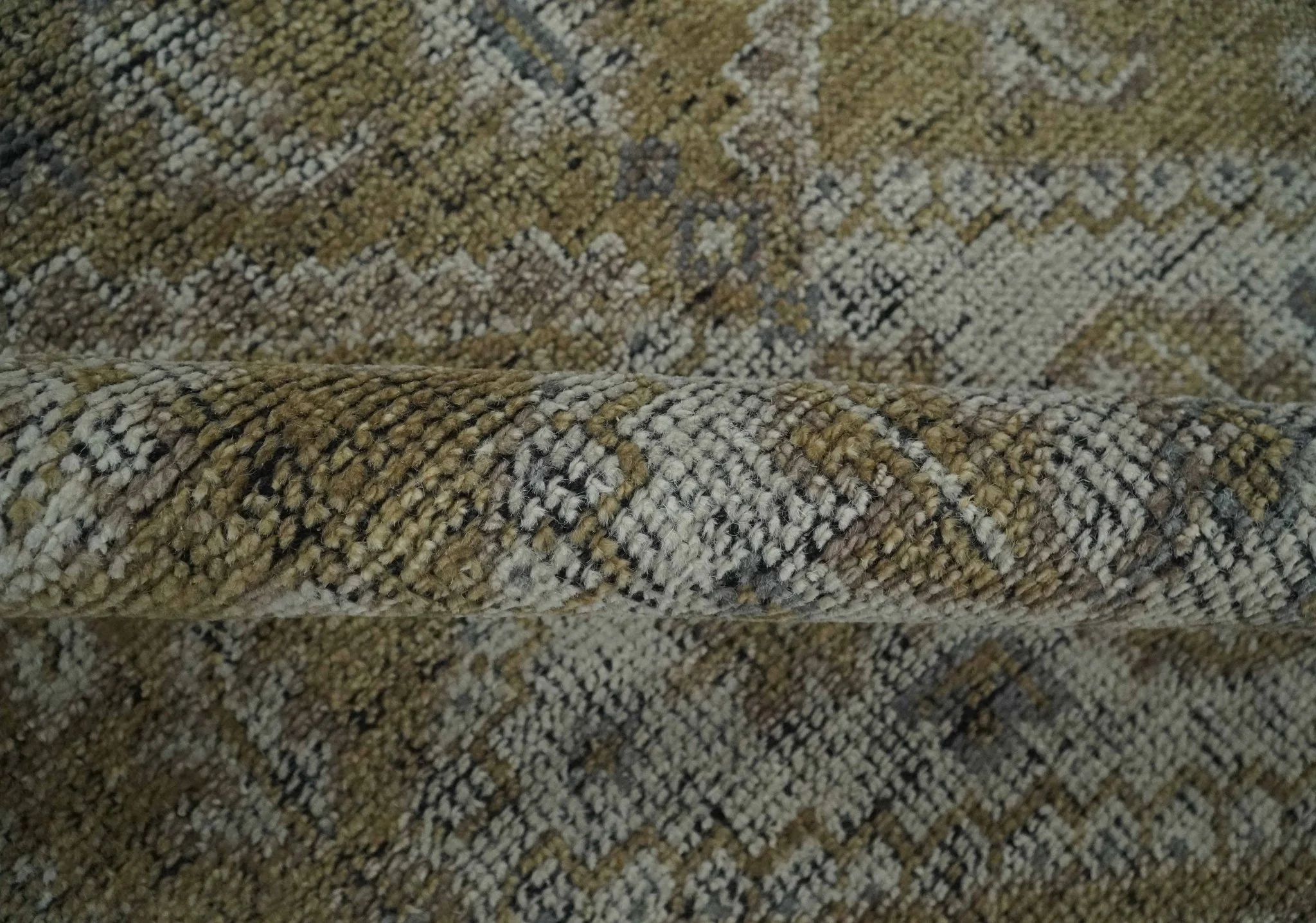 Custom Made Antique Style Hand Knotted Olive, Silver and Charcoal Traditional Wool Area Rug - Image 6