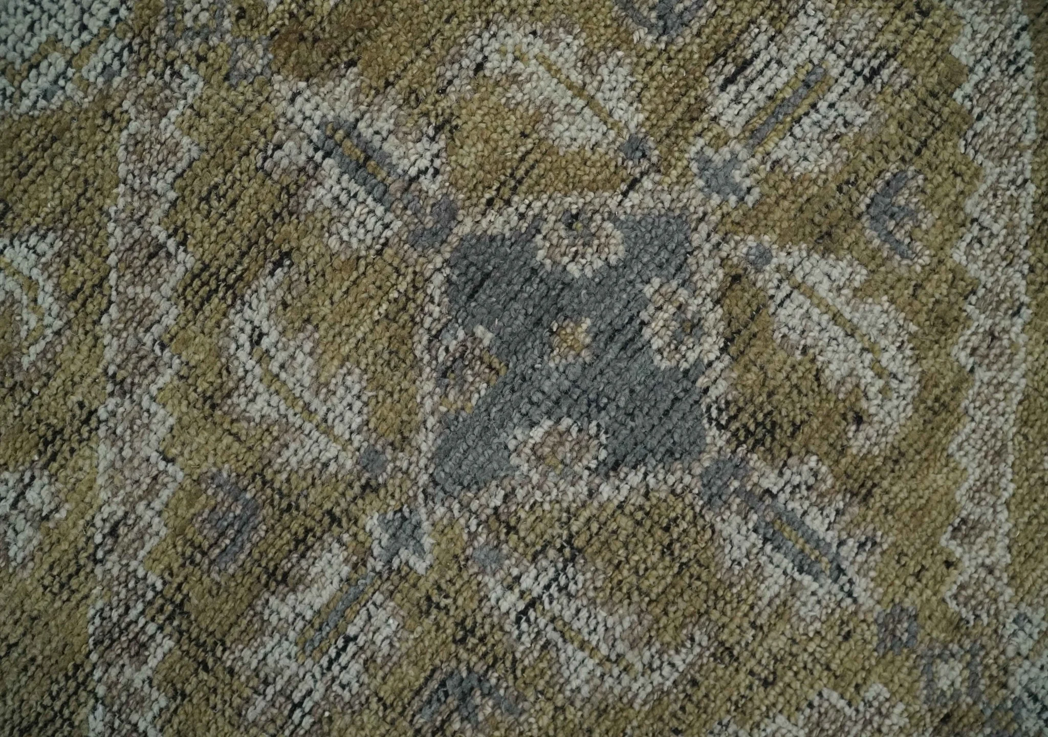 Antique Style Hand Knotted 8x10 Olive, Silver and Charcoal Traditional Low Pile Wool Area Rug - Image 4