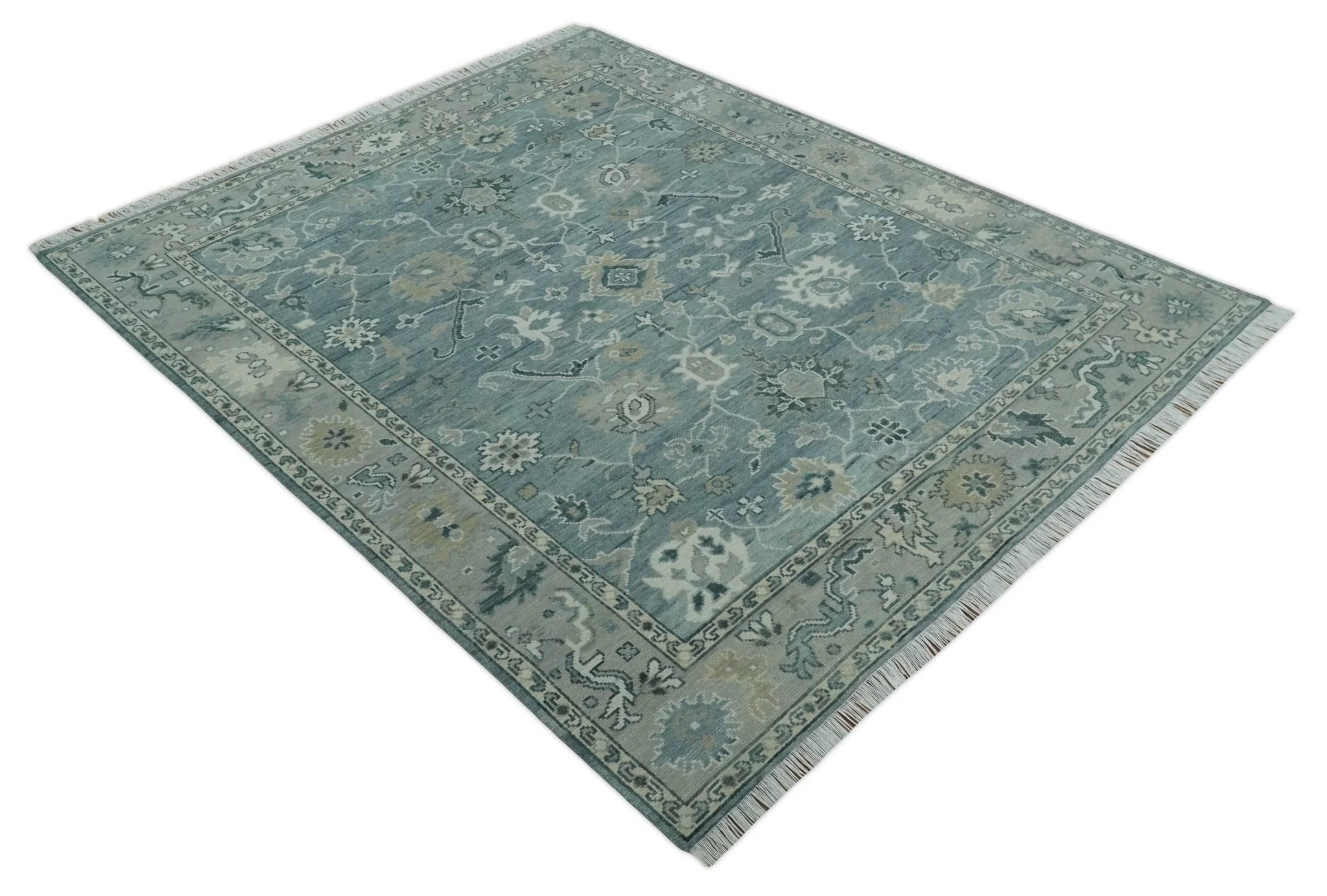 Antique Hand Knotted Oushak Gray and Silver Traditional wool Area Rug - Image 10