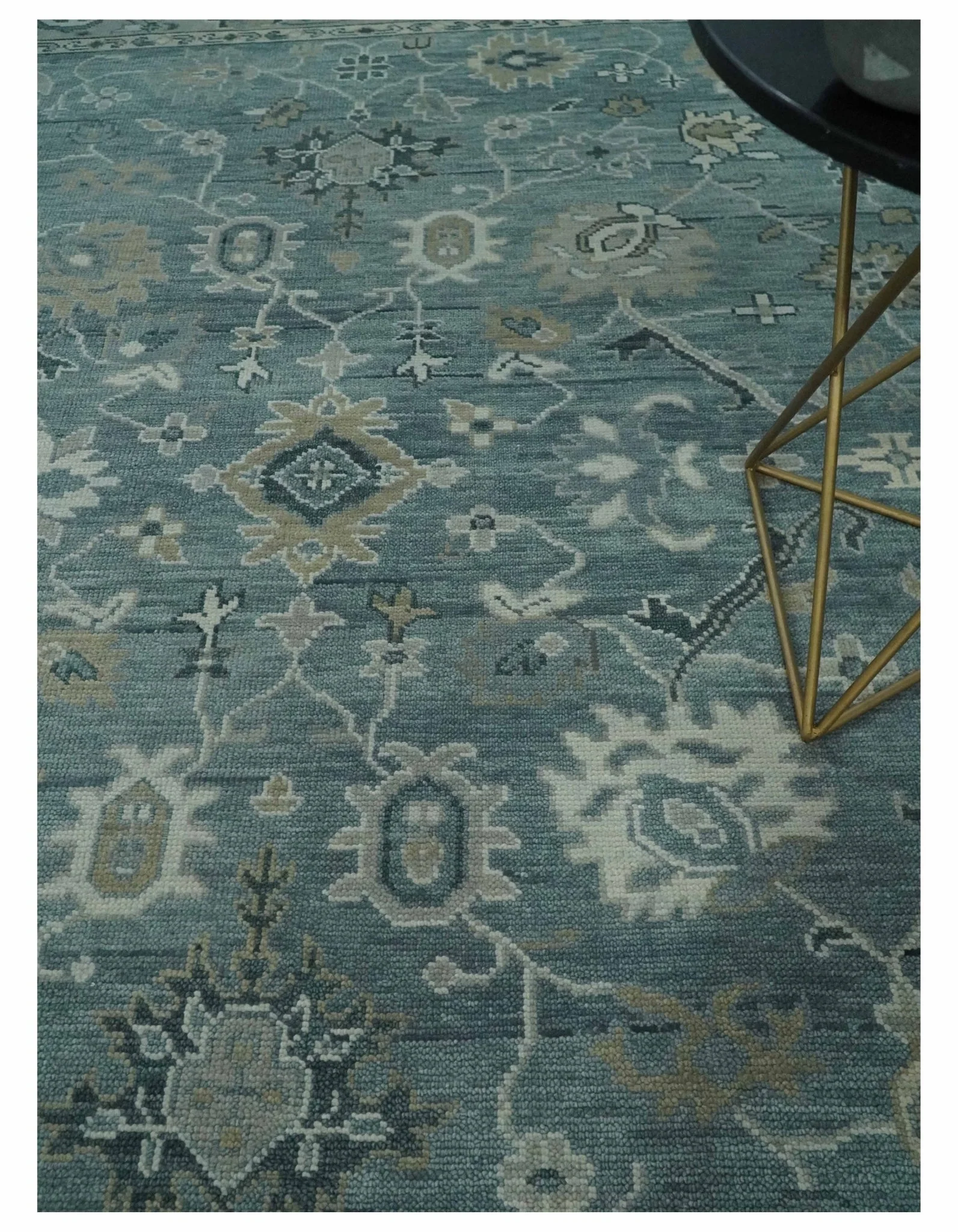 Antique Hand Knotted Oushak Gray and Silver Traditional wool Area Rug - Image 2