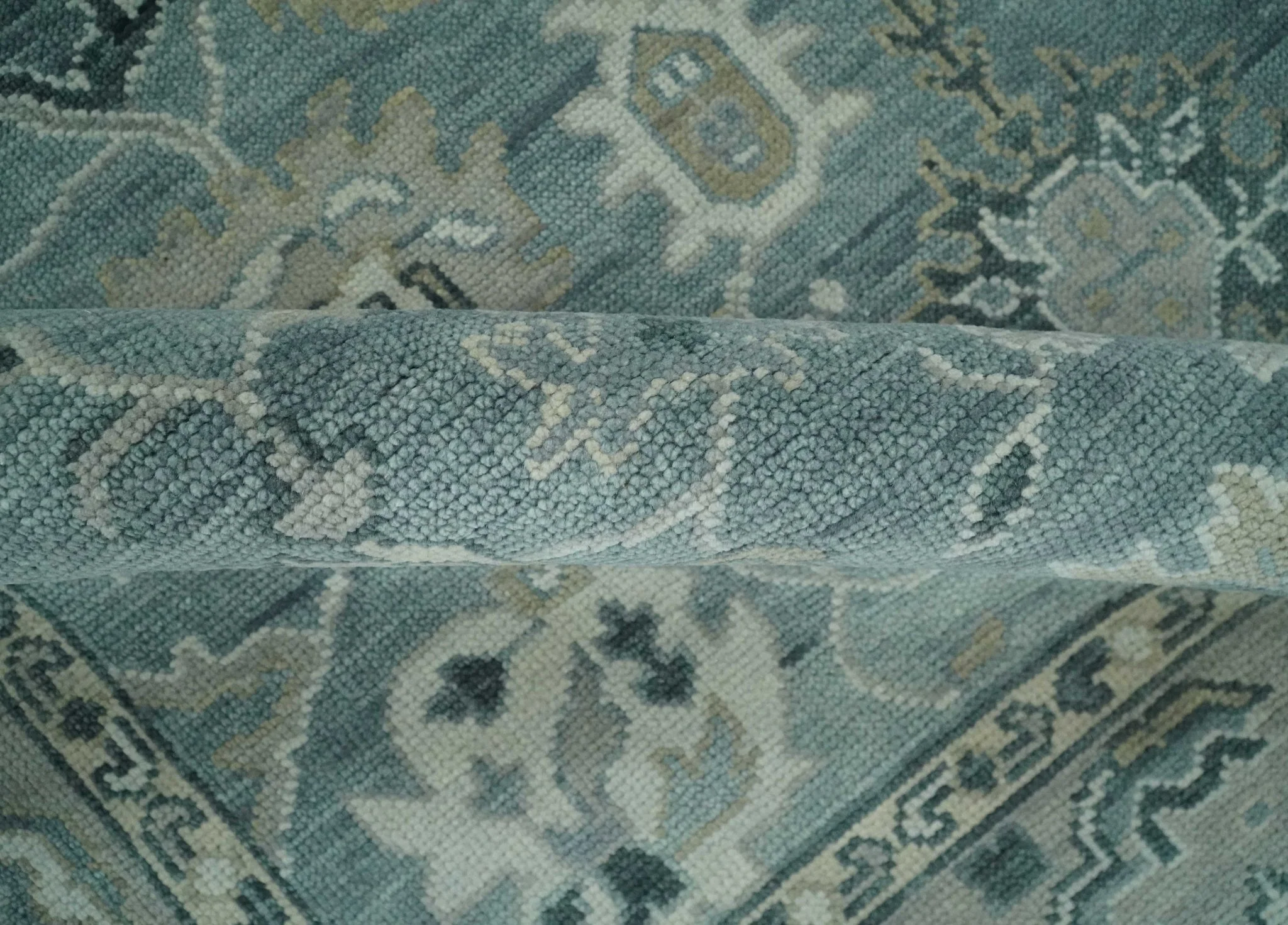Antique Hand Knotted Oushak Gray and Silver Traditional wool Area Rug - Image 6