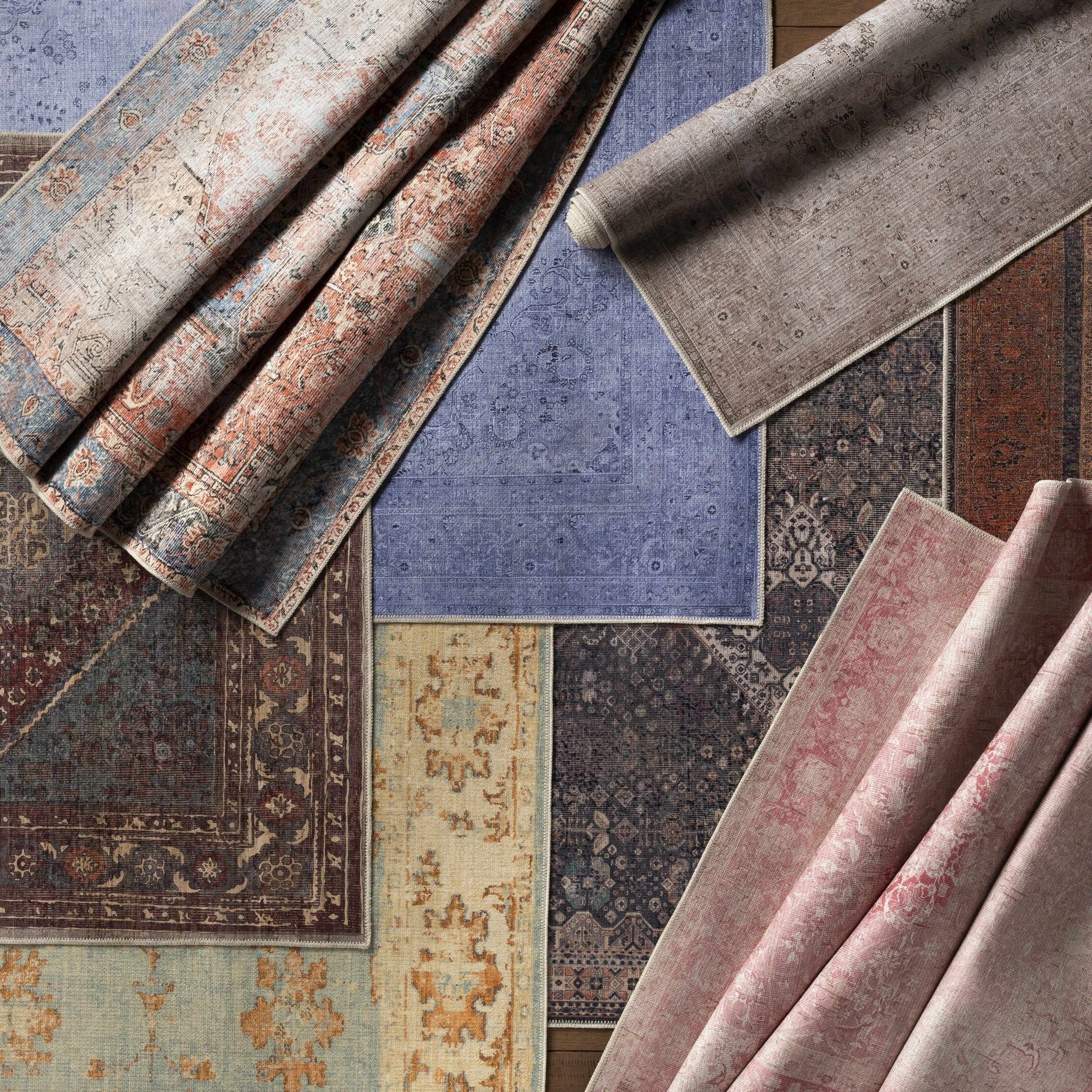 Antique Style and Traditional Design Beige, Dark Purple and Peach Washable Area Rug - Image 5