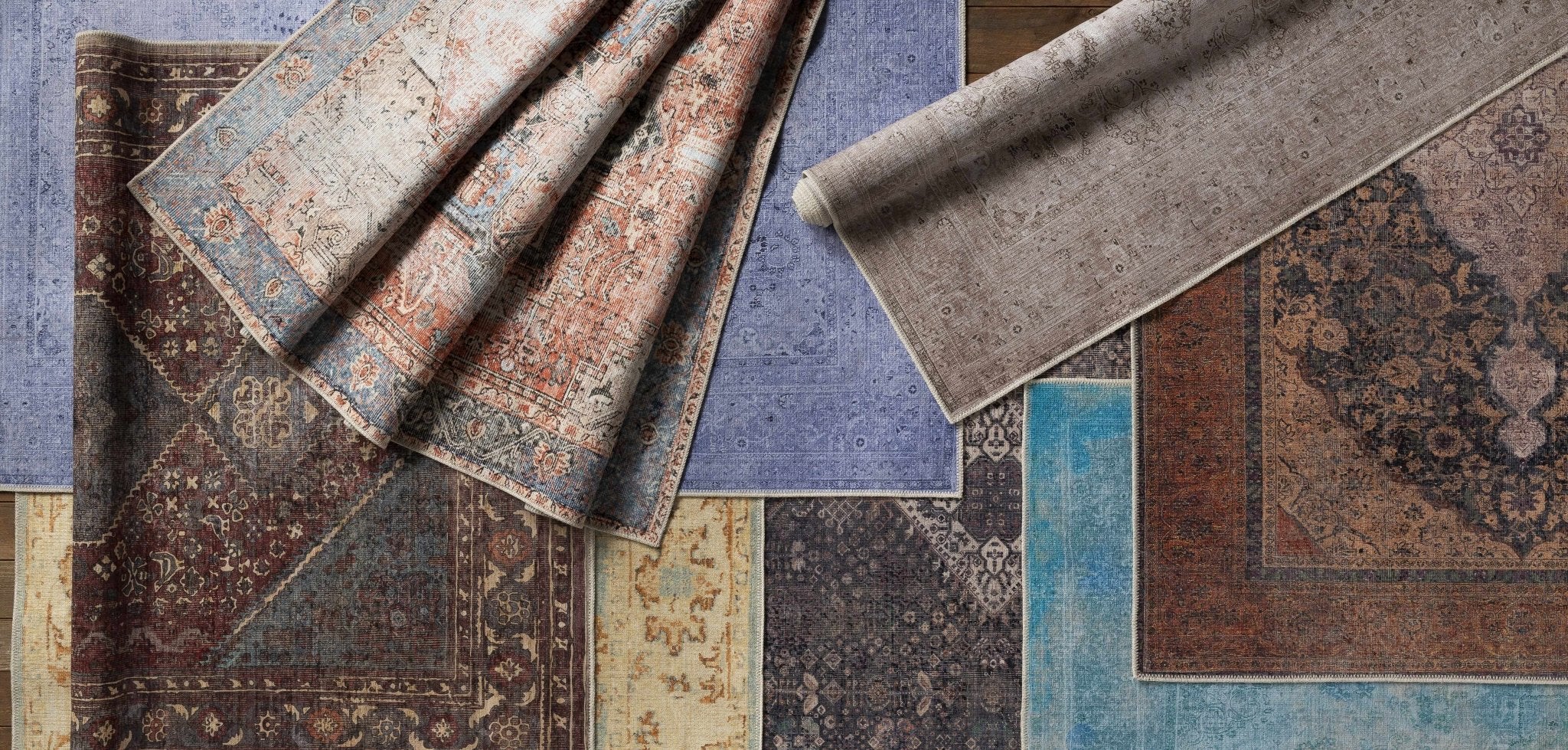 Antique Style and Traditional Design Beige, Dark Purple and Peach Washable Area Rug - Image 6