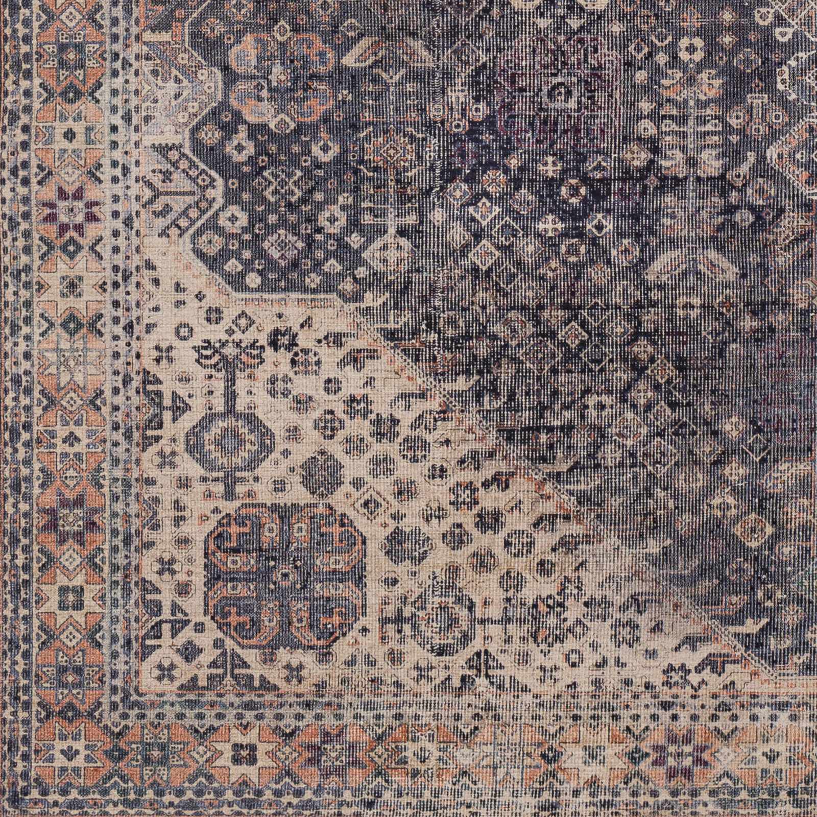 Antique Style and Traditional Design Beige, Dark Purple and Peach Washable Area Rug - Image 7