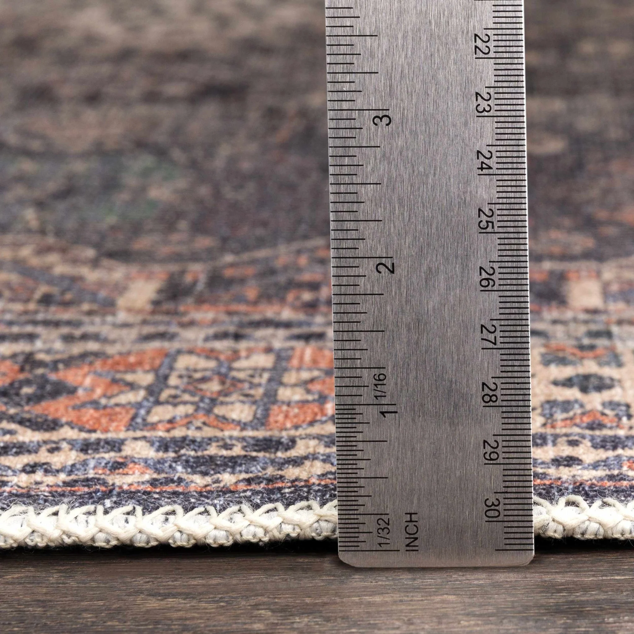 Antique Style and Traditional Design Beige, Dark Purple and Peach Washable Area Rug - Image 8