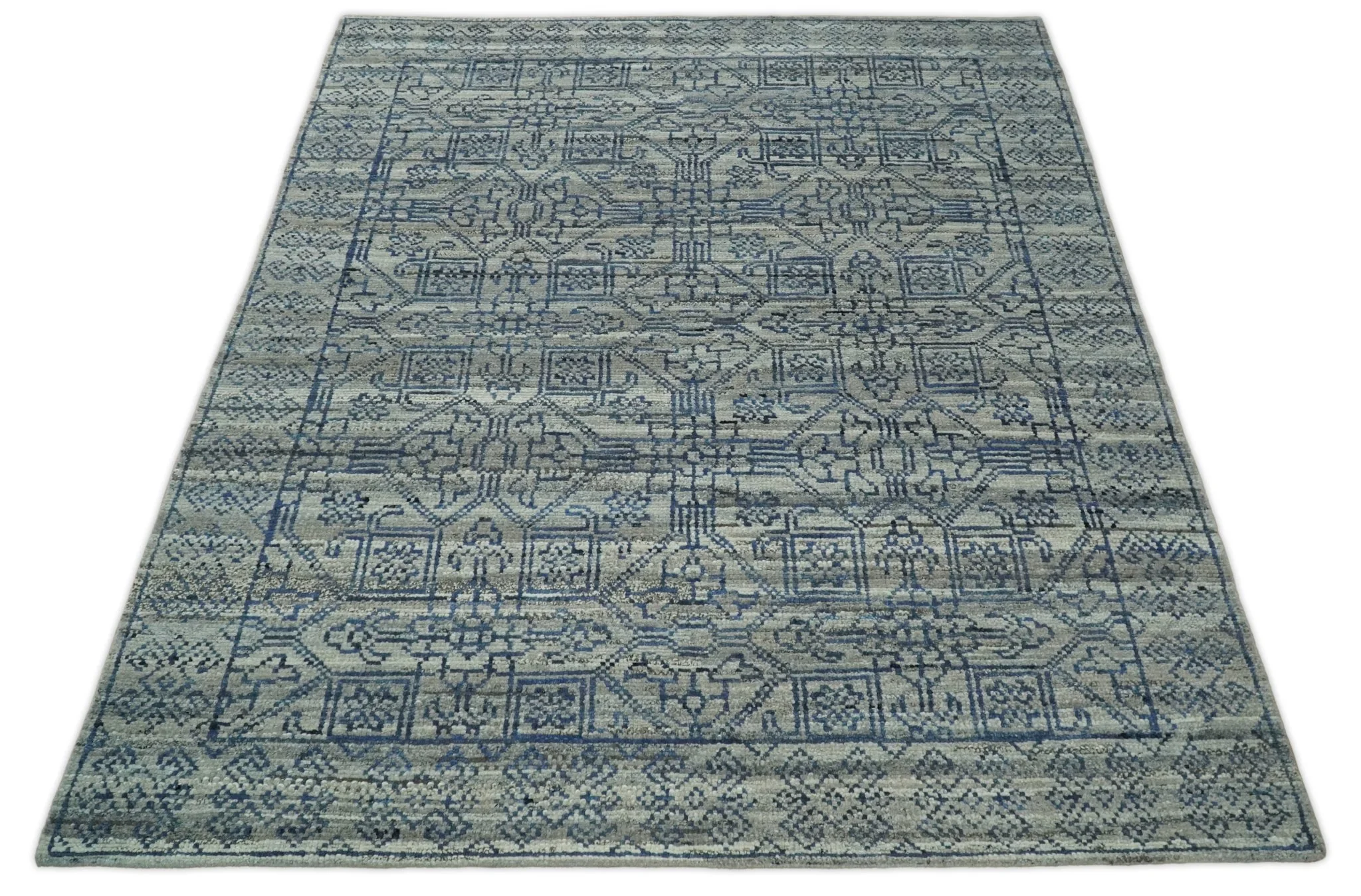 8x10 Silver, Gray and Blue Traditional Persian Minimal Area Rug | TRD43580810 - Image 3