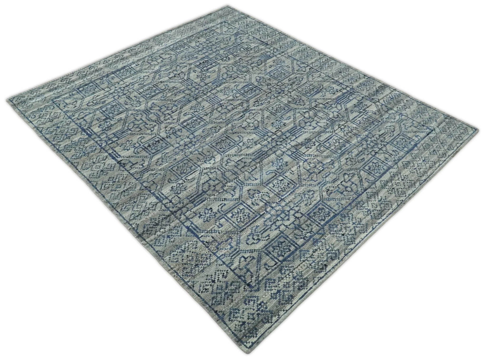 8x10 Silver, Gray and Blue Traditional Persian Minimal Area Rug | TRD43580810 - Image 7