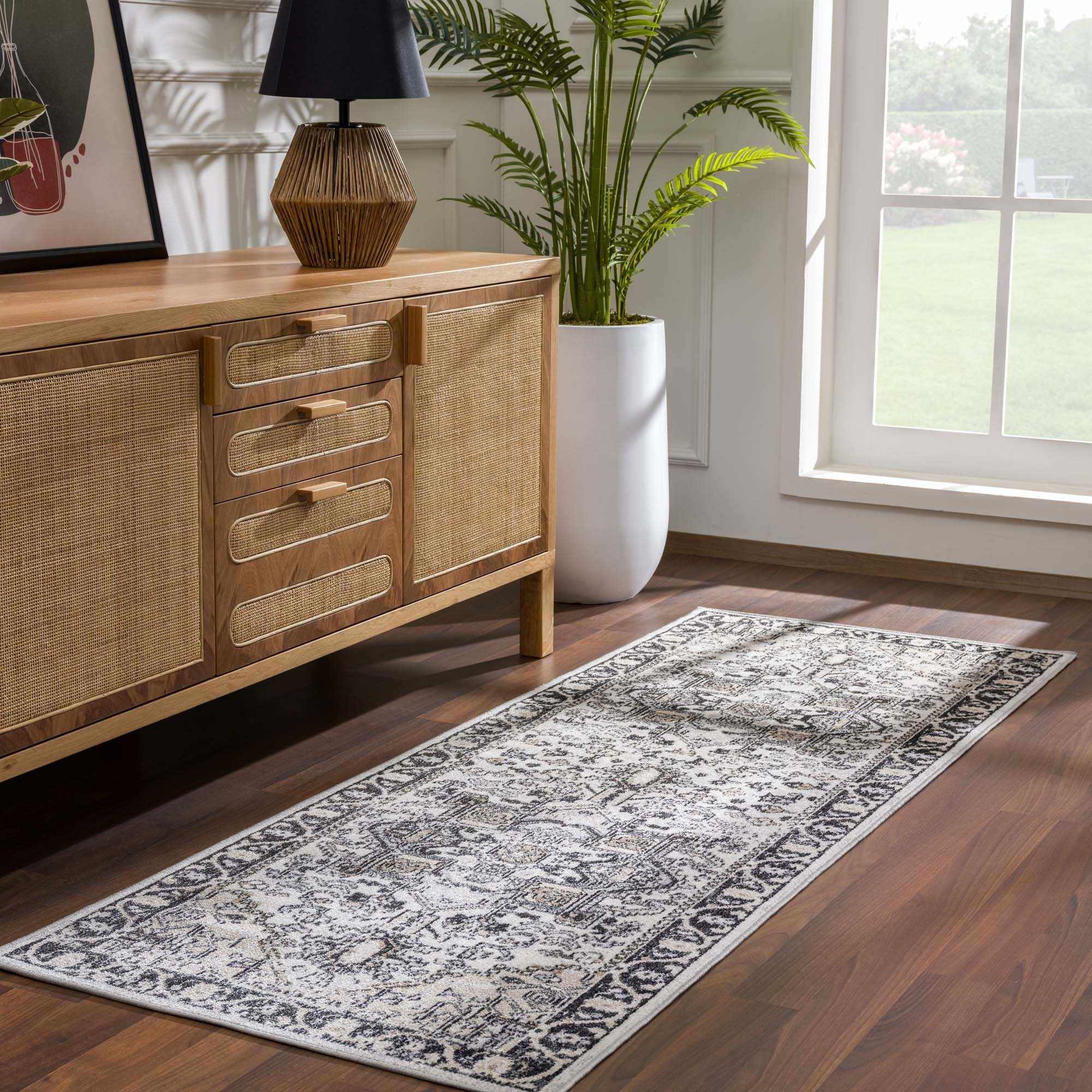 Antique Ivory, Beige and Charcoal Traditional Washable Turkish Design Area Rug - Image 13