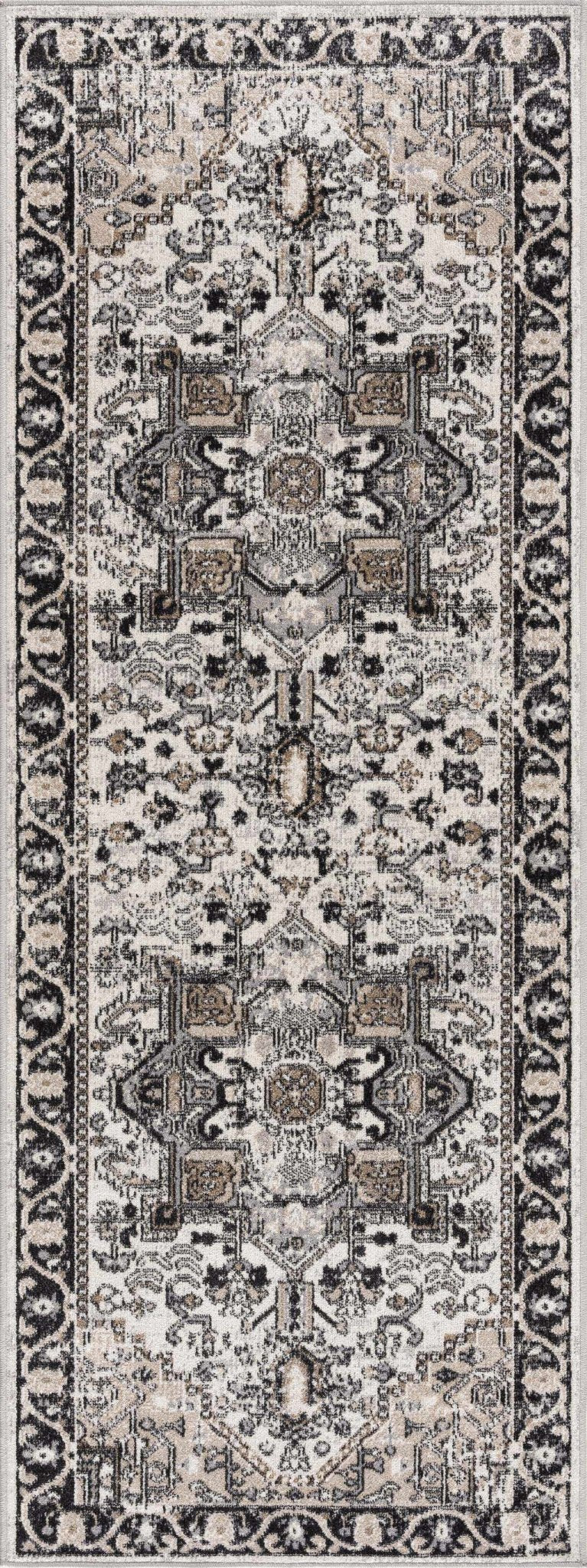 Antique Ivory, Beige and Charcoal Traditional Washable Turkish Design Area Rug - Image 14