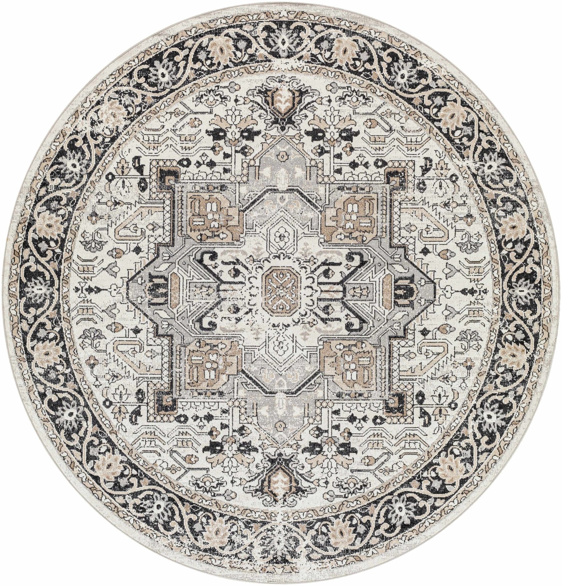 Antique Ivory, Beige and Charcoal Traditional Washable Turkish Design Area Rug - Image 15