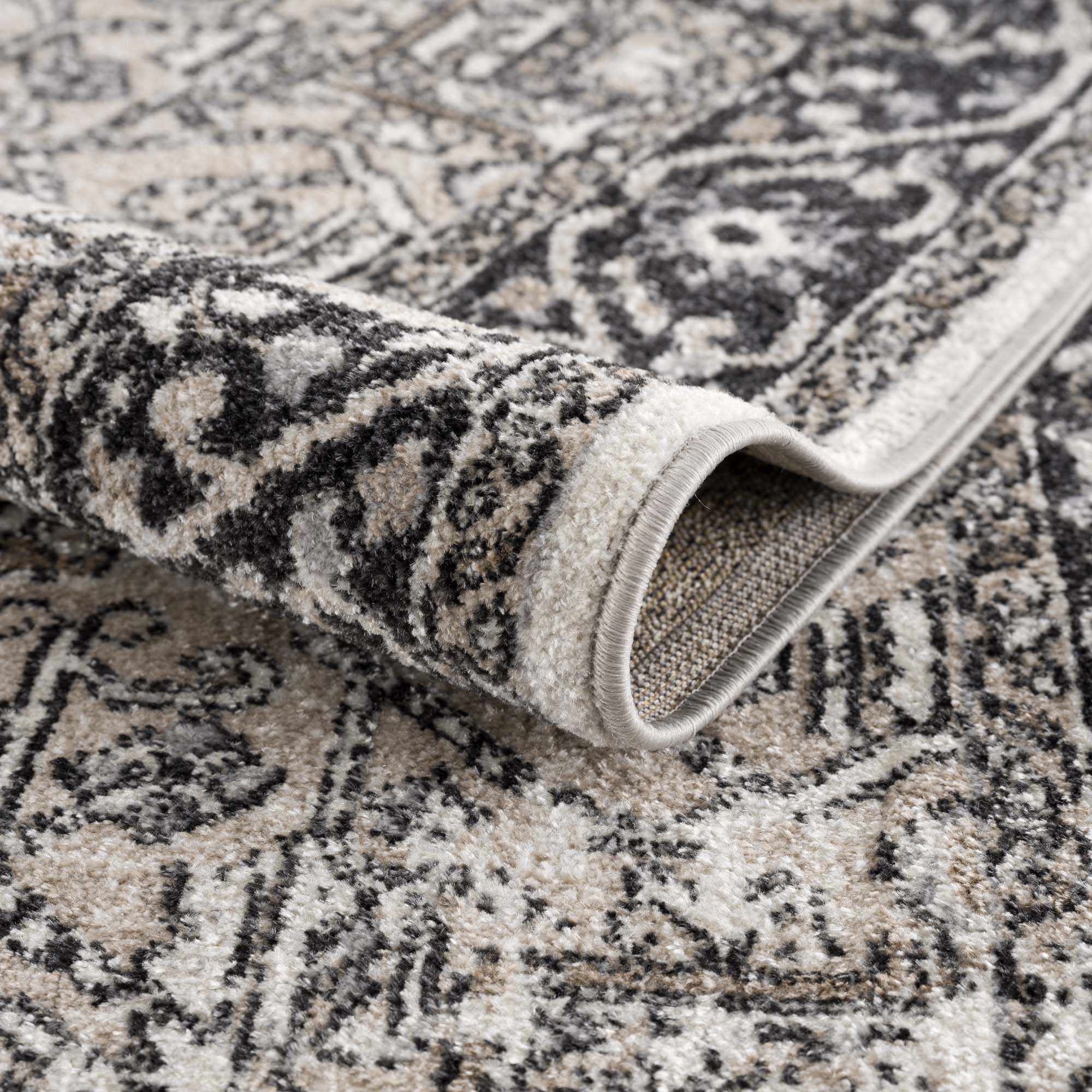 Antique Ivory, Beige and Charcoal Traditional Washable Turkish Design Area Rug - Image 17