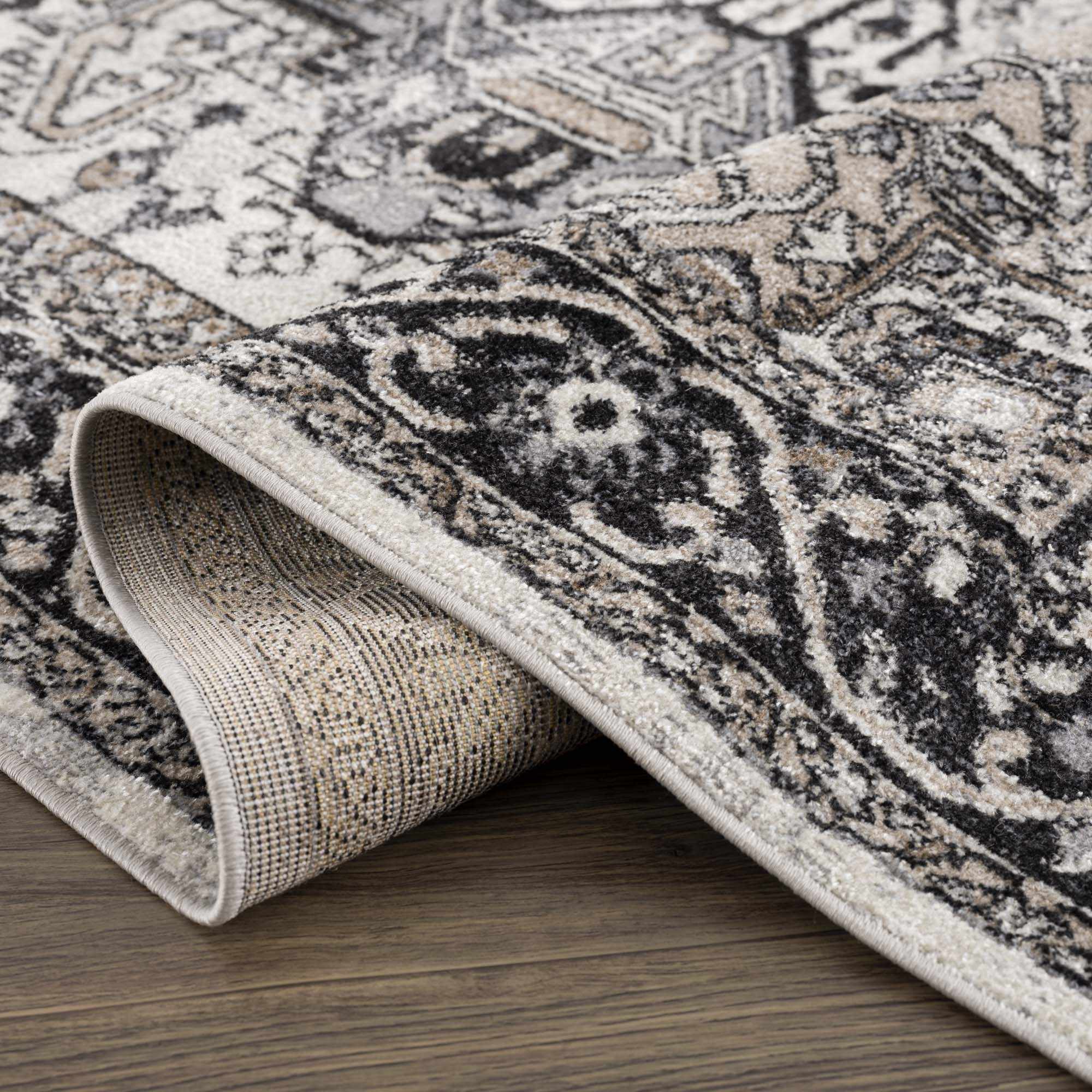 Antique Ivory, Beige and Charcoal Traditional Washable Turkish Design Area Rug - Image 20