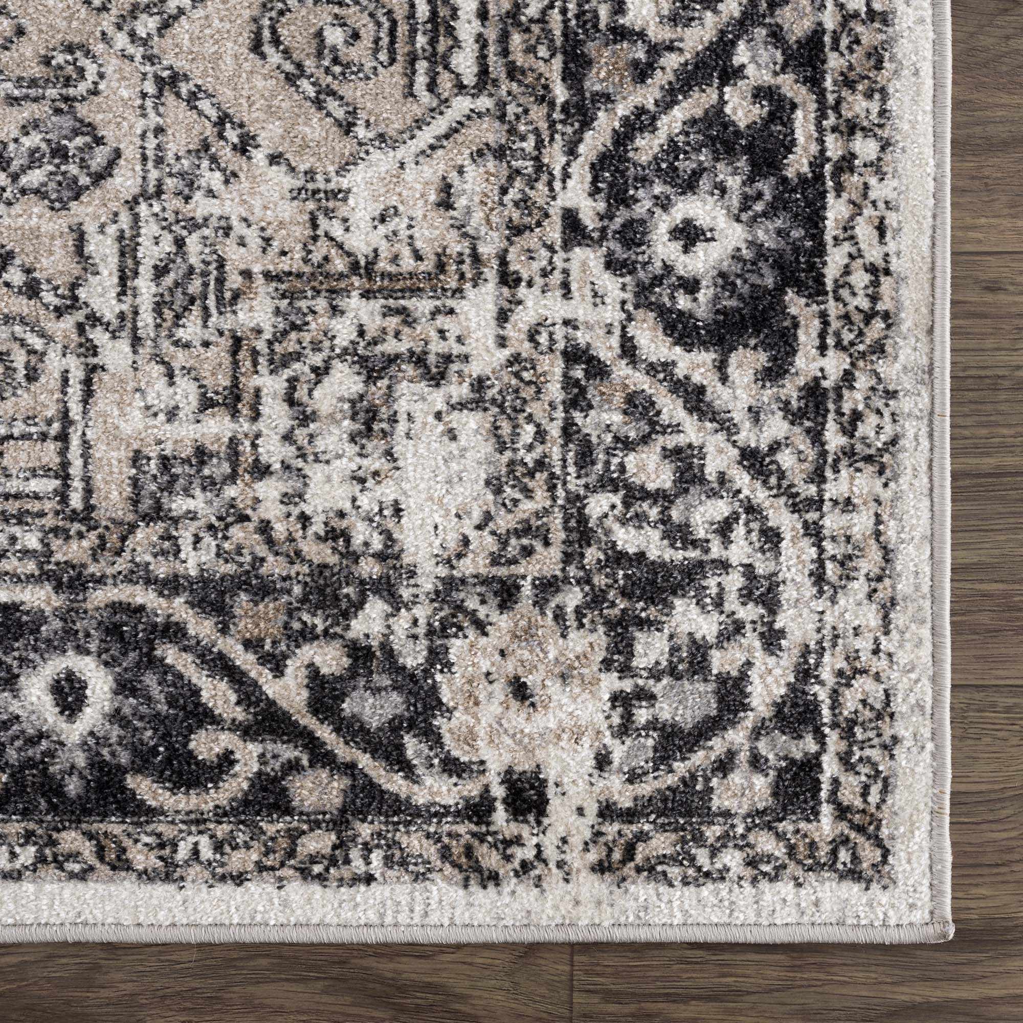 Antique Ivory, Beige and Charcoal Traditional Washable Turkish Design Area Rug - Image 21