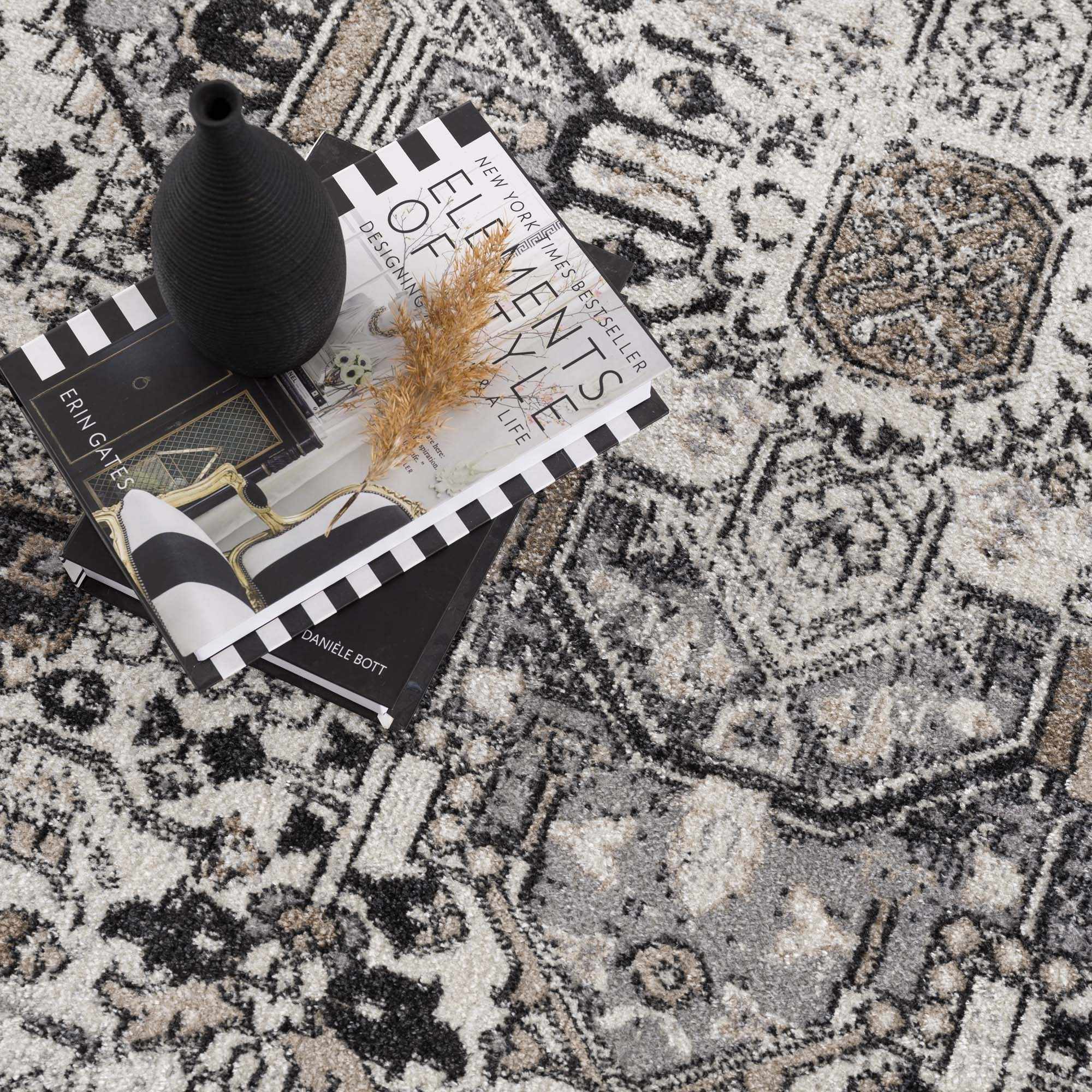 Antique Ivory, Beige and Charcoal Traditional Washable Turkish Design Area Rug - Image 25