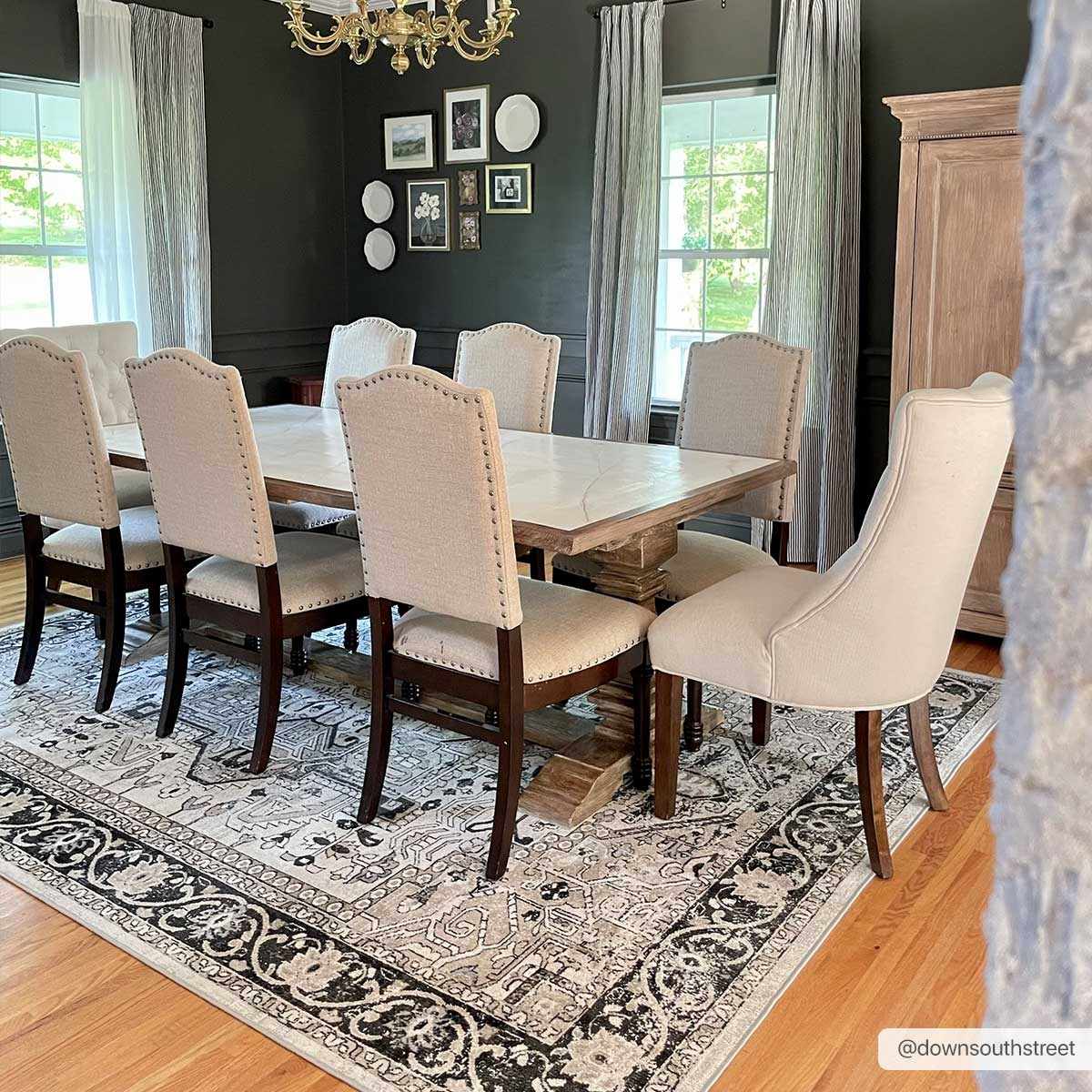 Antique Ivory, Beige and Charcoal Traditional Washable Turkish Design Area Rug - Image 3