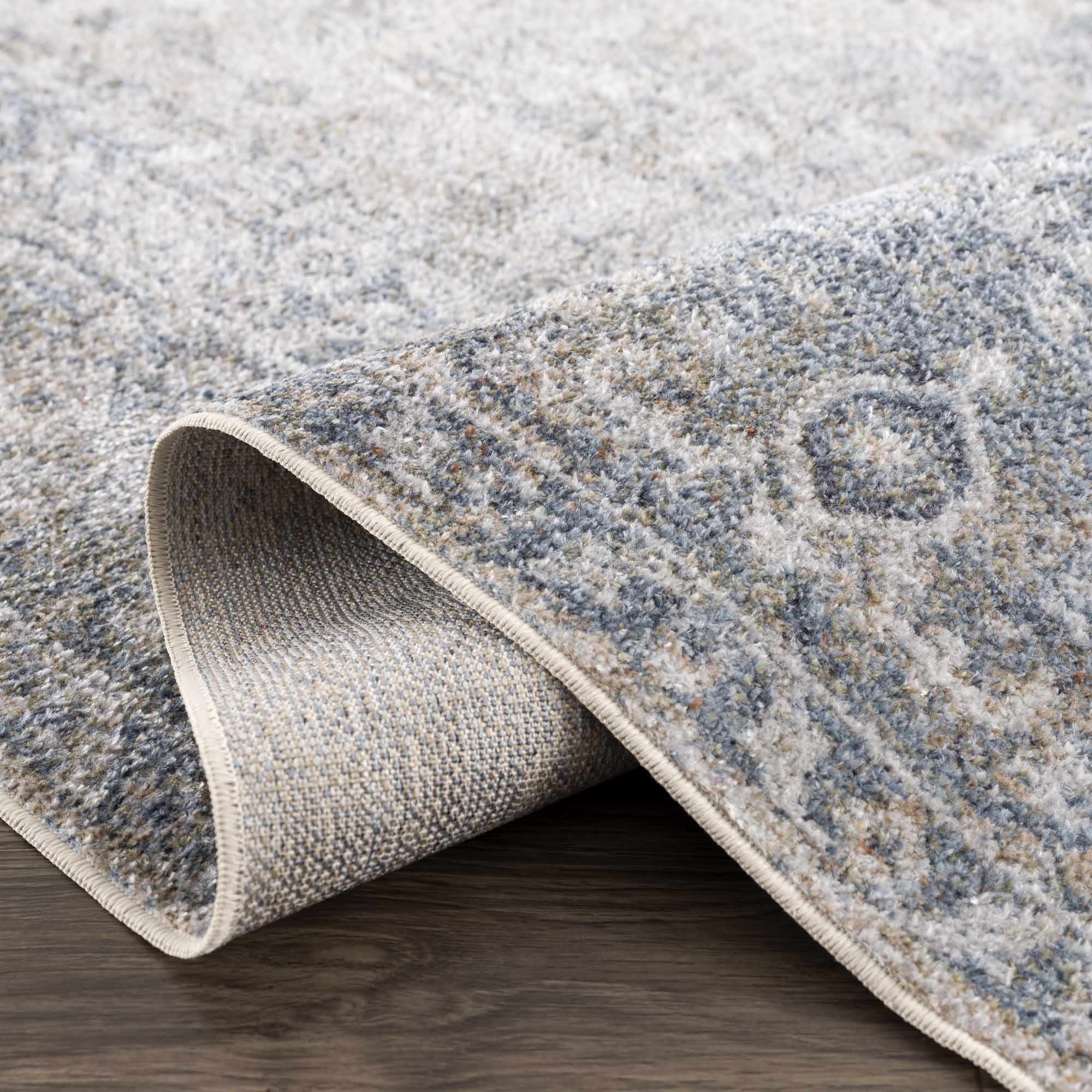 Antique Look Ivory And Blue Medallion Washable Area Rug - Image 11