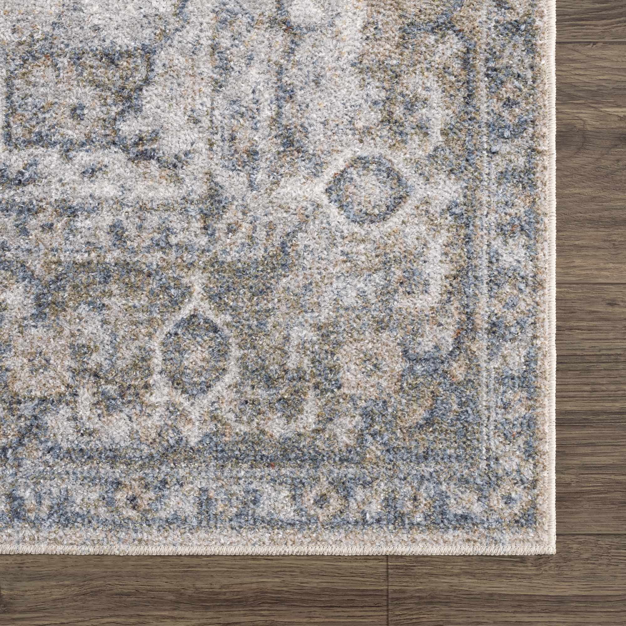 Antique Look Ivory And Blue Medallion Washable Area Rug - Image 12