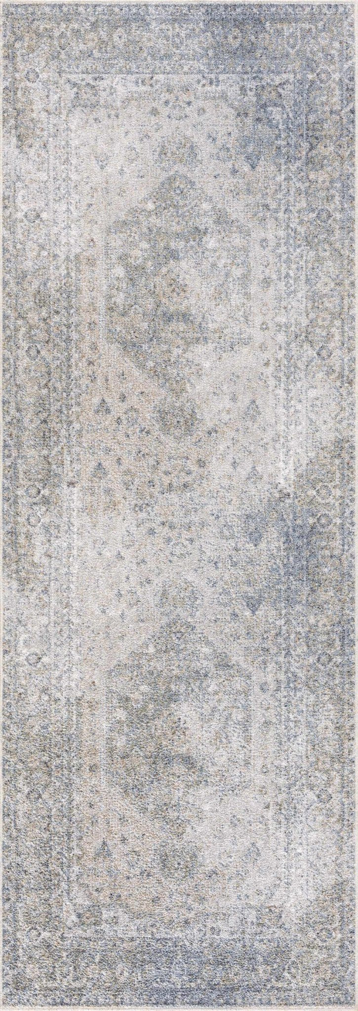 Antique Look Ivory And Blue Medallion Washable Area Rug - Image 6
