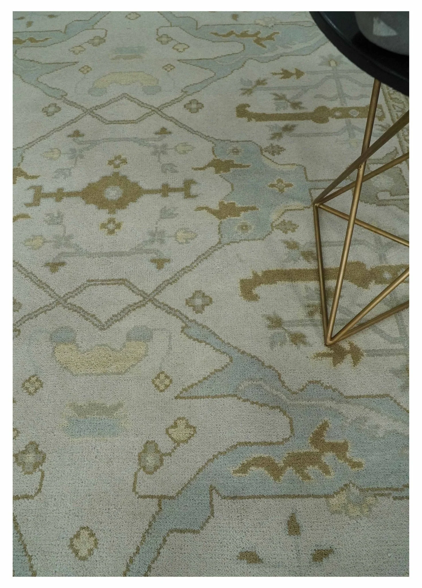 Antique Ivory, Silver and Beige Hand Knotted 8x10 Oriental Oushak Wool Area Rug, Living Room Rug | TRDCP1161810 - Image 2