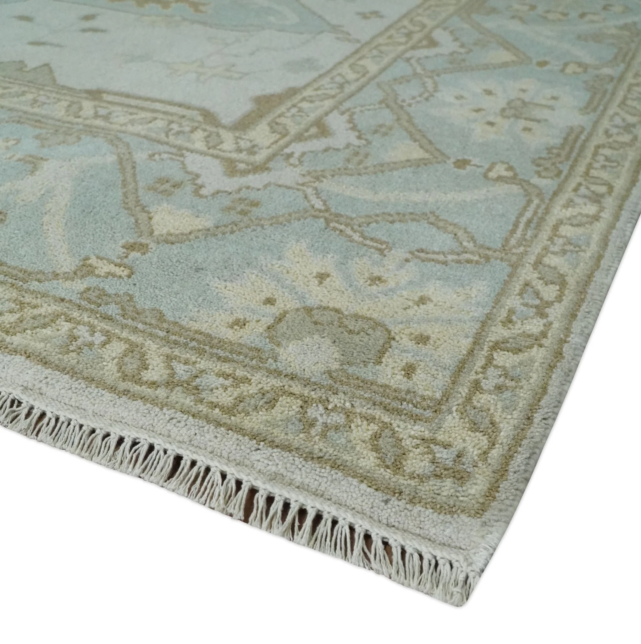 Antique Ivory, Silver and Beige Hand Knotted 8x10 Oriental Oushak Wool Area Rug, Living Room Rug | TRDCP1161810 - Image 5