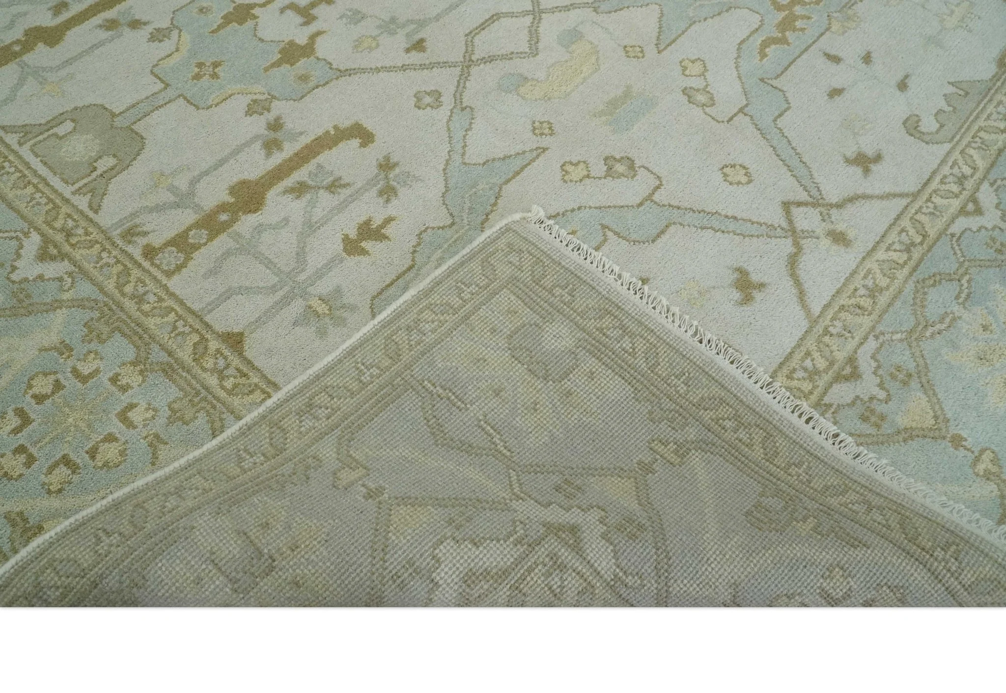 Antique Ivory, Silver and Beige Hand Knotted 8x10 Oriental Oushak Wool Area Rug, Living Room Rug | TRDCP1161810 - Image 7